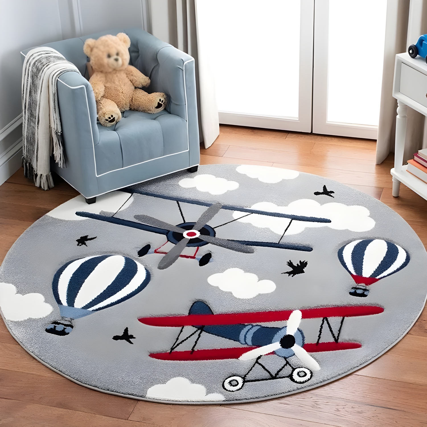 Round Animals Printed Carpet Polyester Trendy Area Rug Pet Friendly Indoor Rug for Childrens Room