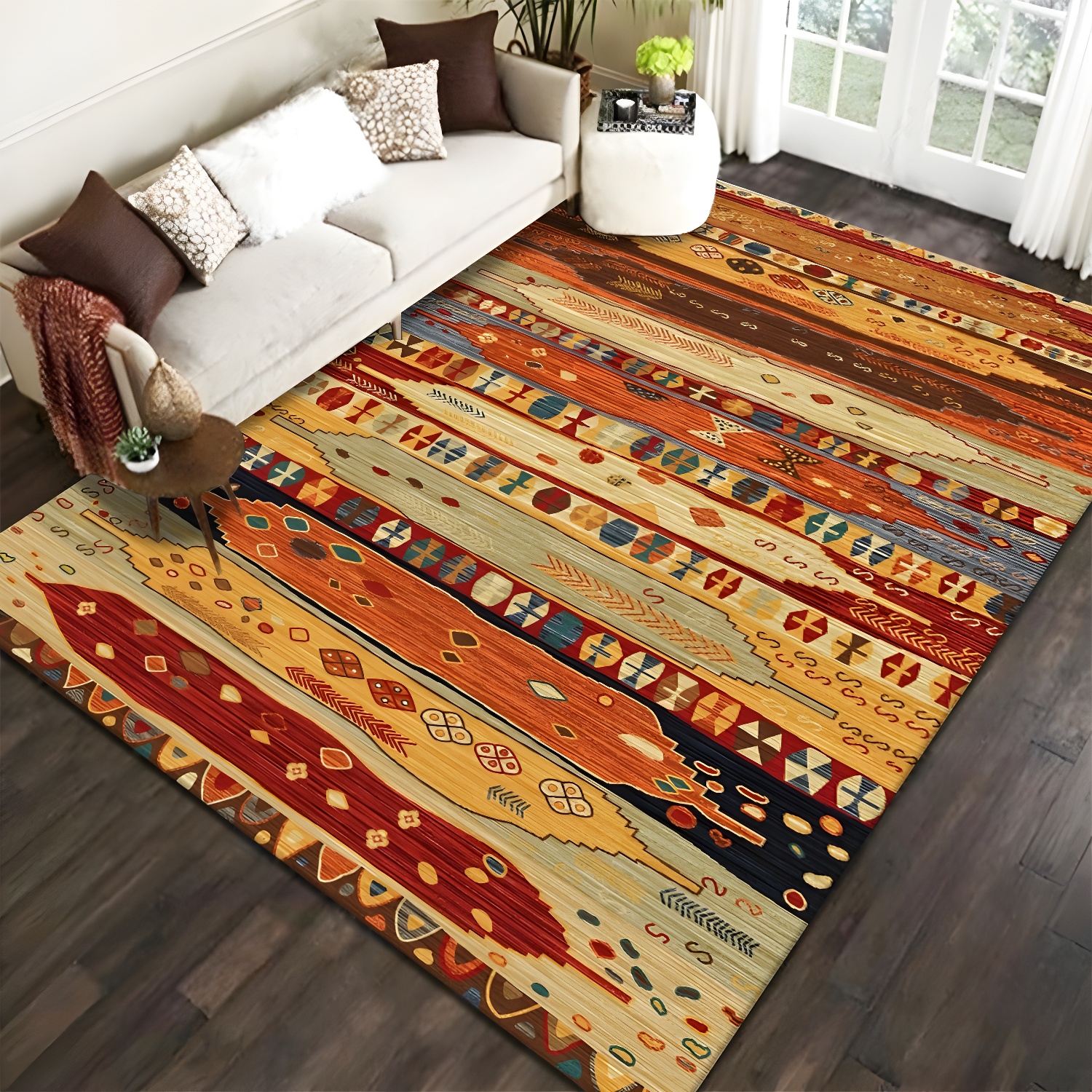 Bohemian Southwestern Print Rug Polyester Indoor Carpet Non-Slip Backing Area Rug for Living Room