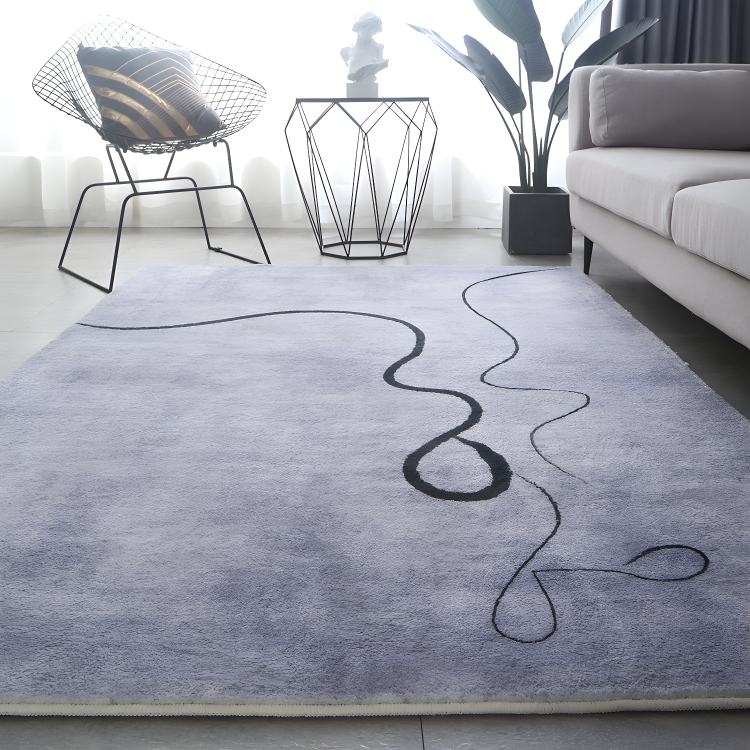 Chic Purple Area Carpet Colour-Blocked Polyester Area Rug Stain Resistant Rug for Home Decor