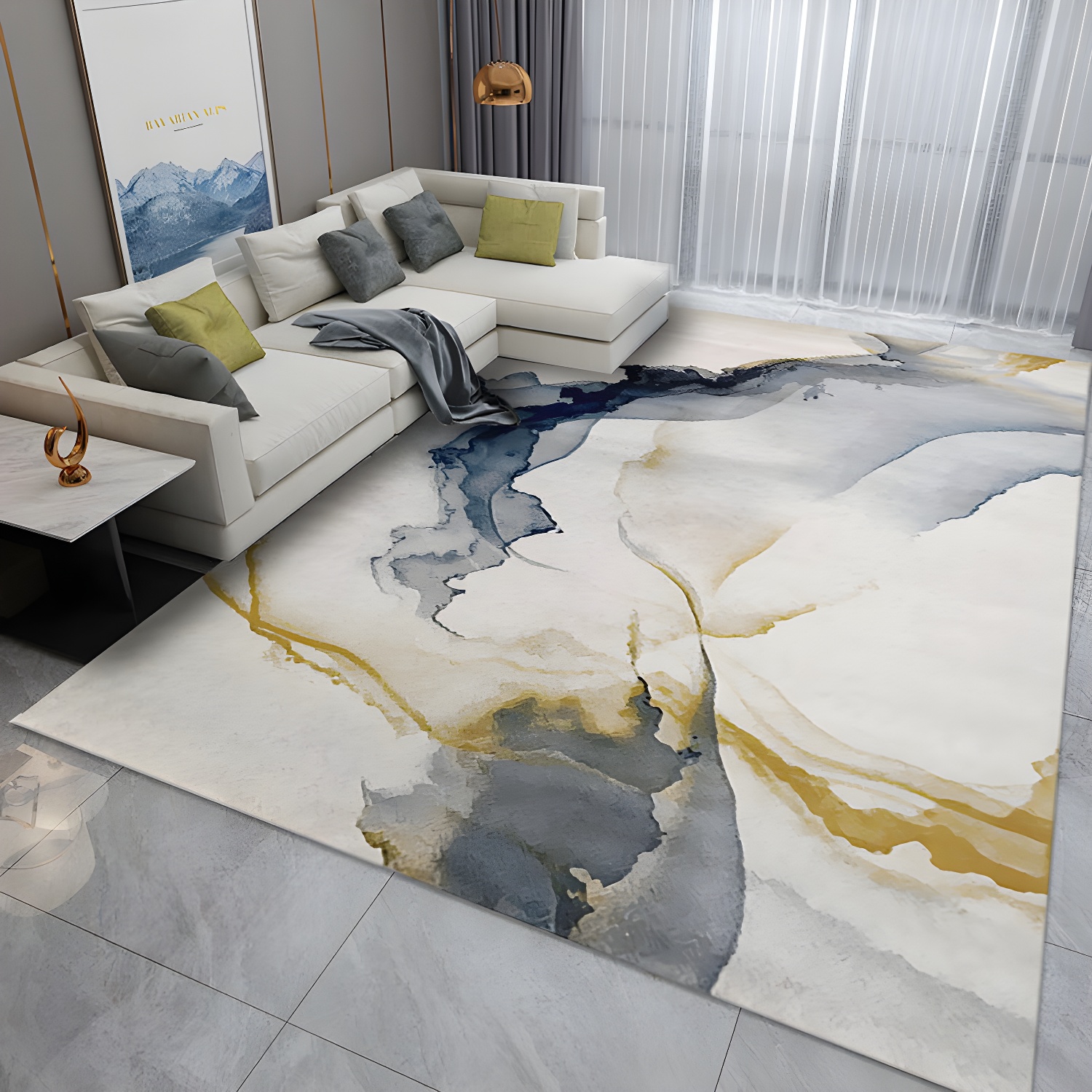Black Nordic Rug Polyester Abstract Rug Non-Slip Backing Rug for Home Decor