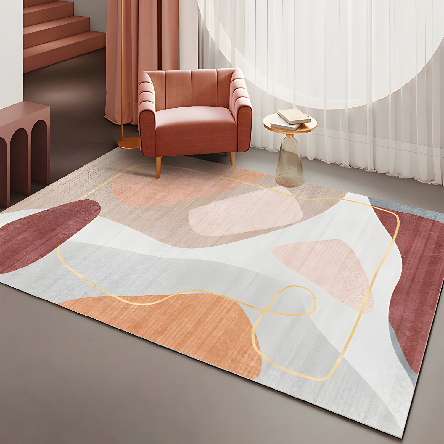 Creative Colour Block Carpet Polyester Indoor Rug Stain Resistant Area Carpet for Home Decoration