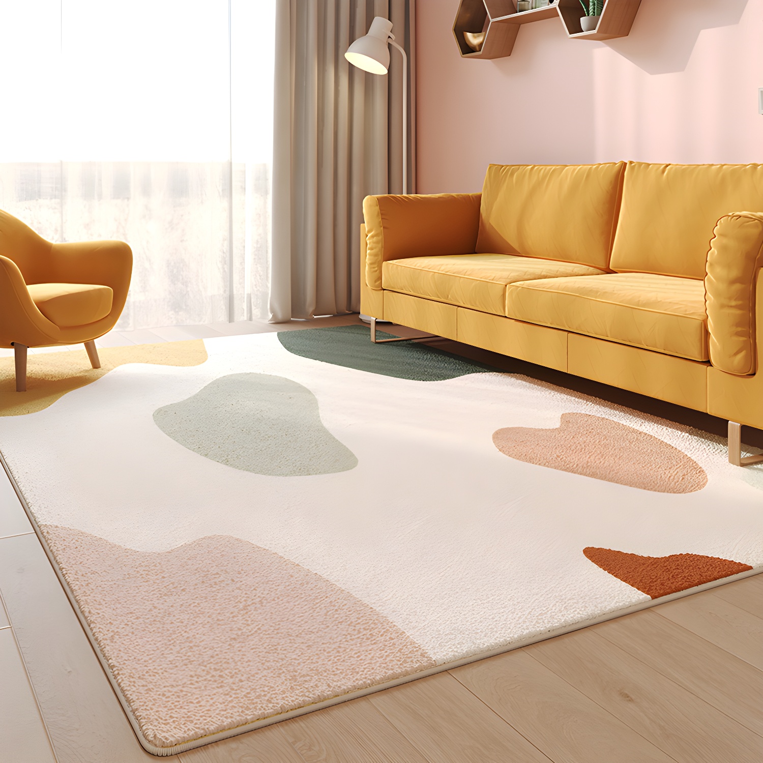 Yellow Modern Area Carpet Contrast Colour Polyester Area Rug Non-Slip Backing Rug for Home Decor