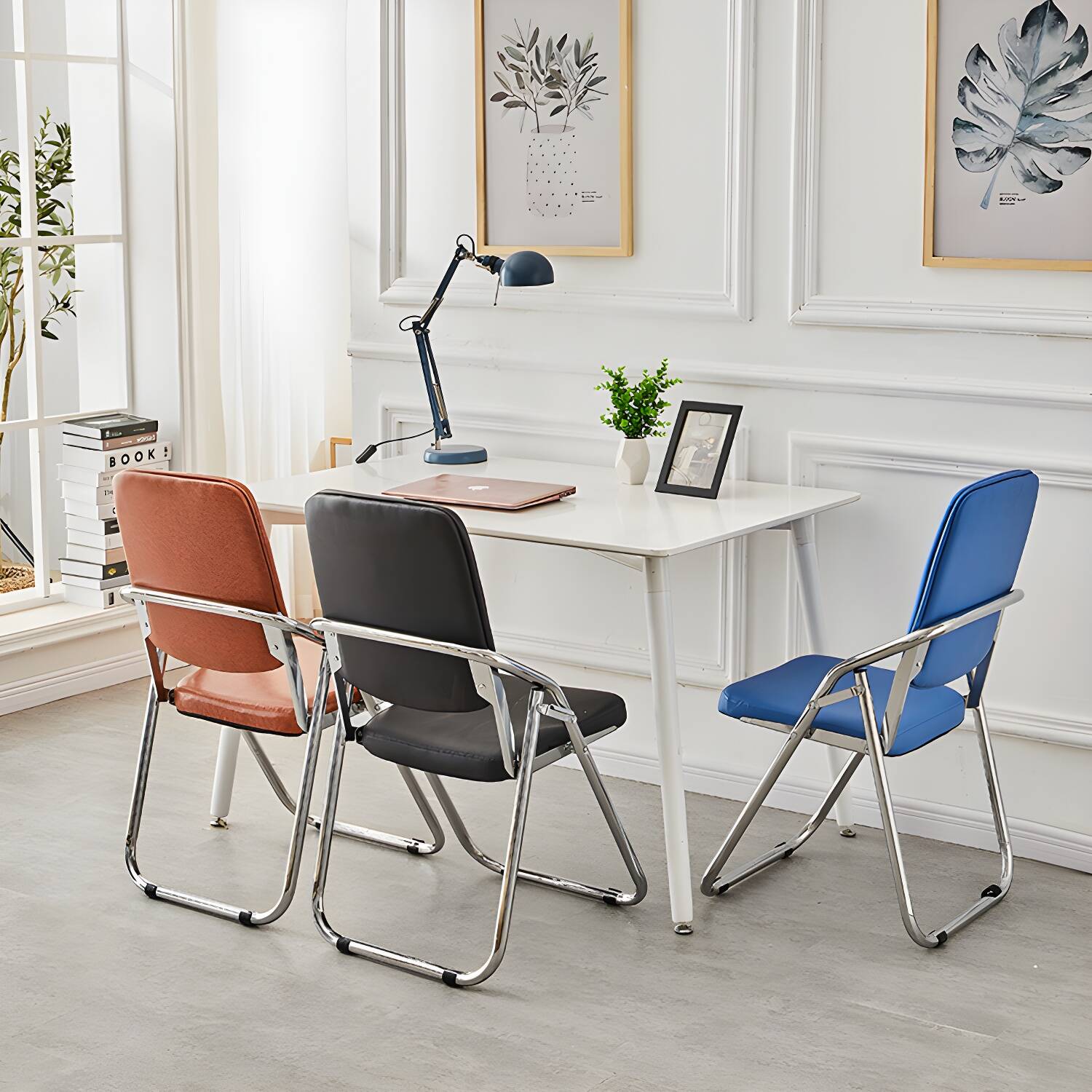 Modern Indoor-Outdoor Chair Metal Folding Armless Open Back Dining Side Chair