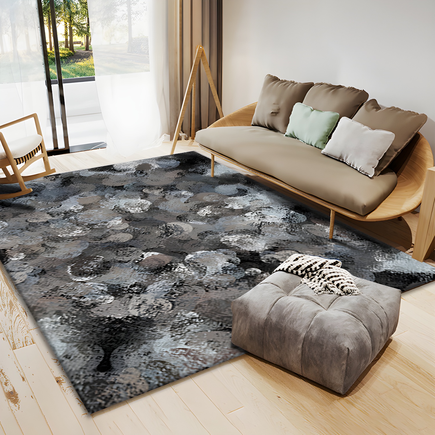 Blue Modern Rug Polyester Graphic Rug Non-Slip Backing Rug for Home Decoration
