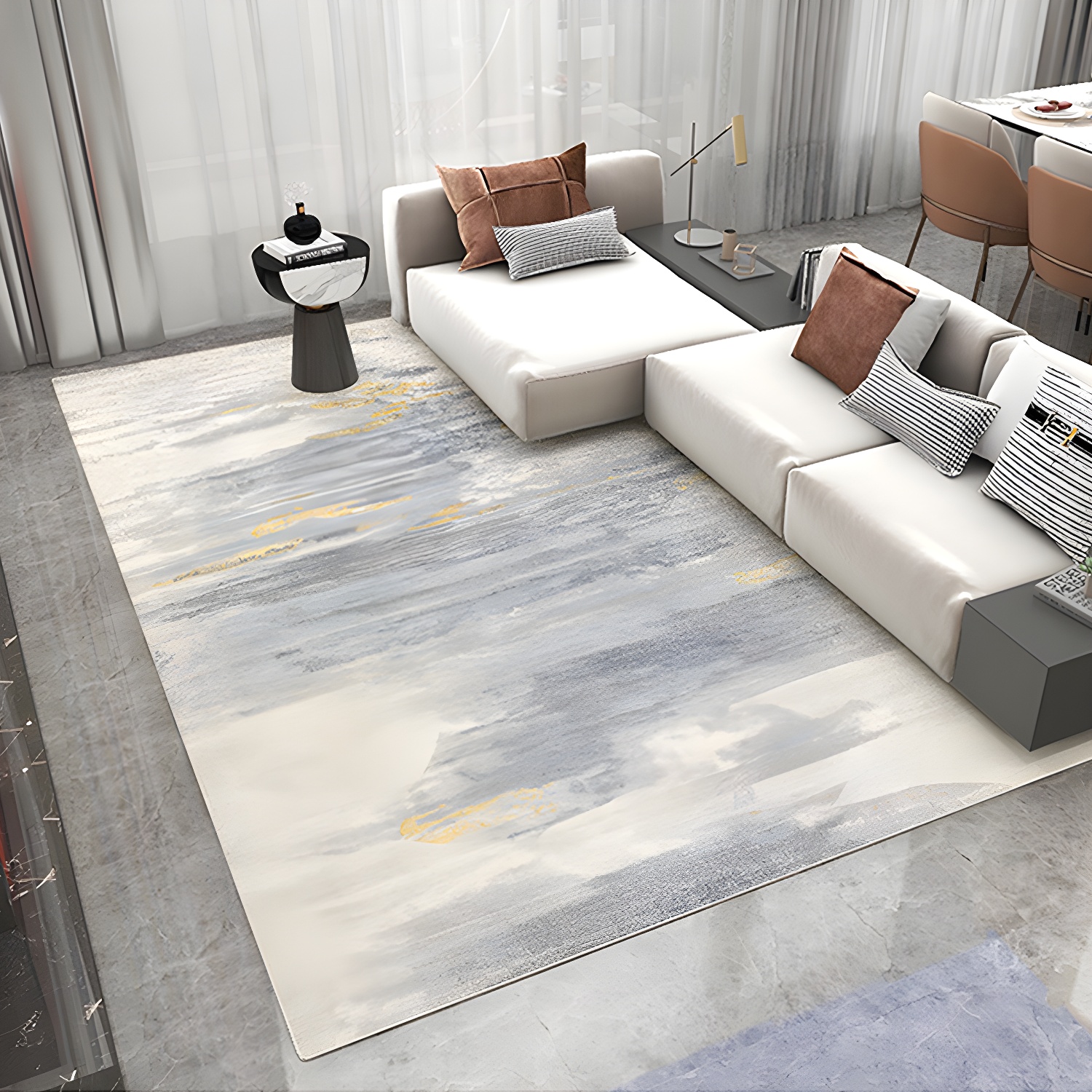 Industrial Ombre Pattern Rug Polyester Carpet Stain Resistant Indoor Rug for Living Room
