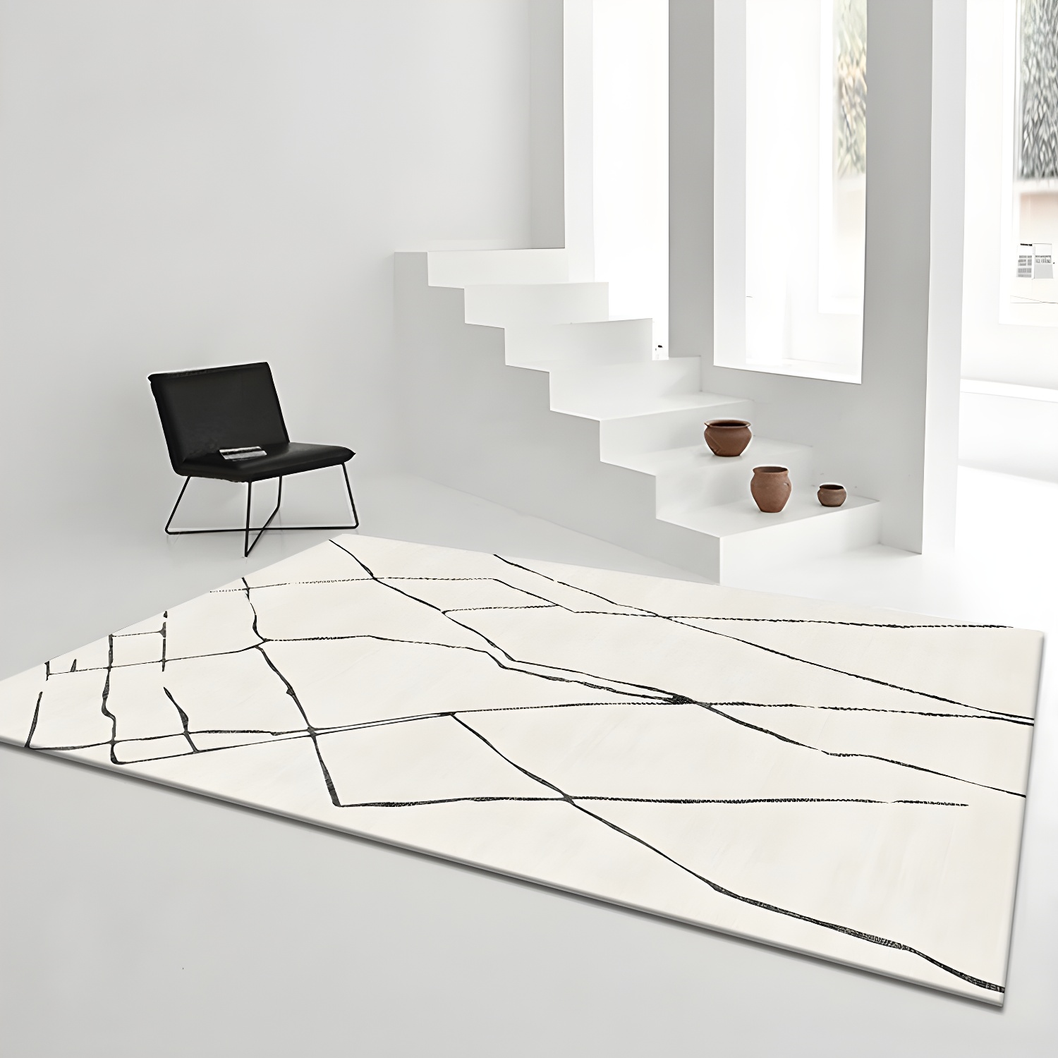 Apricot Modern Rug Blended Line Rug Non-Slip Backing Rug for Drawing Room