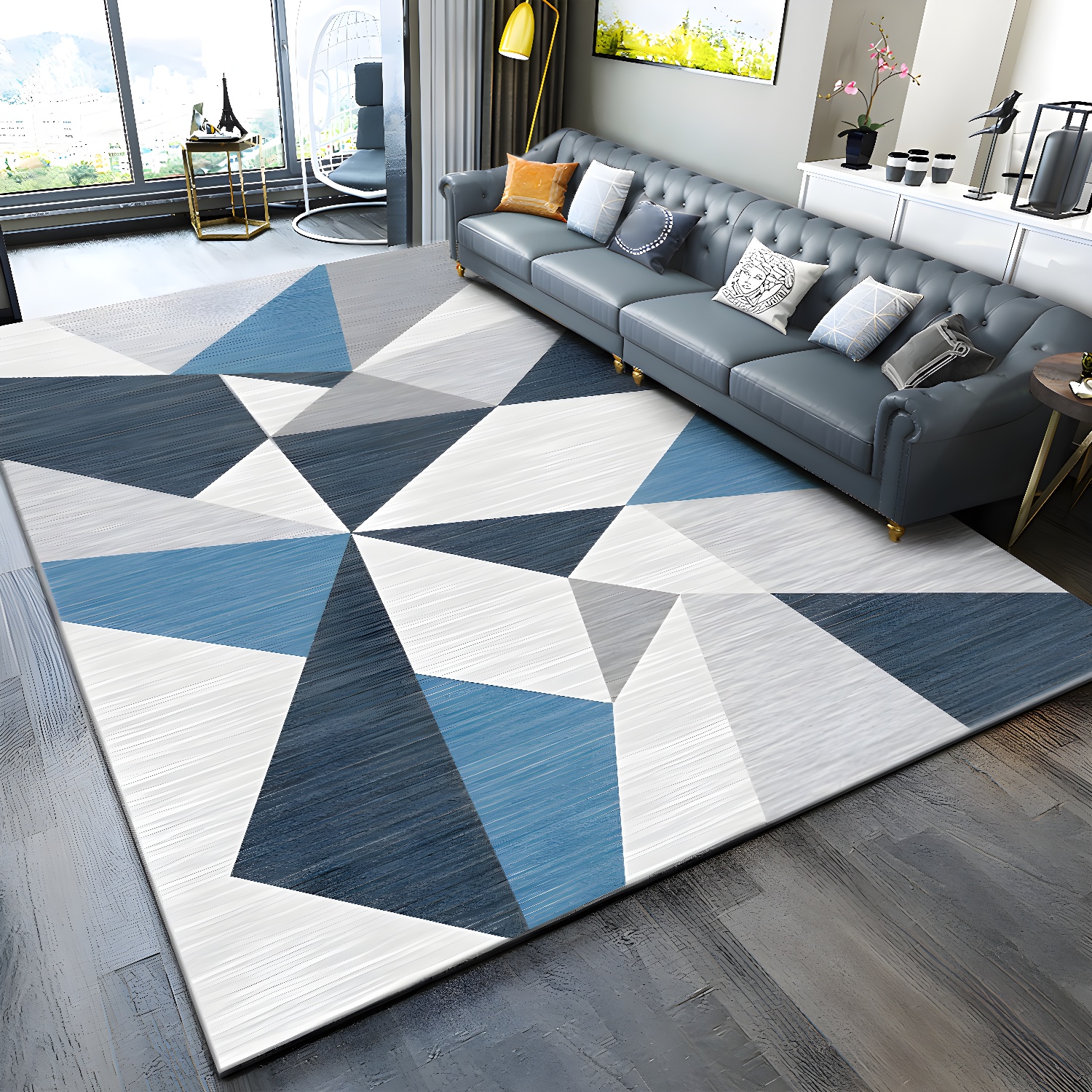 Simplicity Triangle Pattern Rug Polyester Indoor Carpet Stain Resistant Area Rug for Living Room