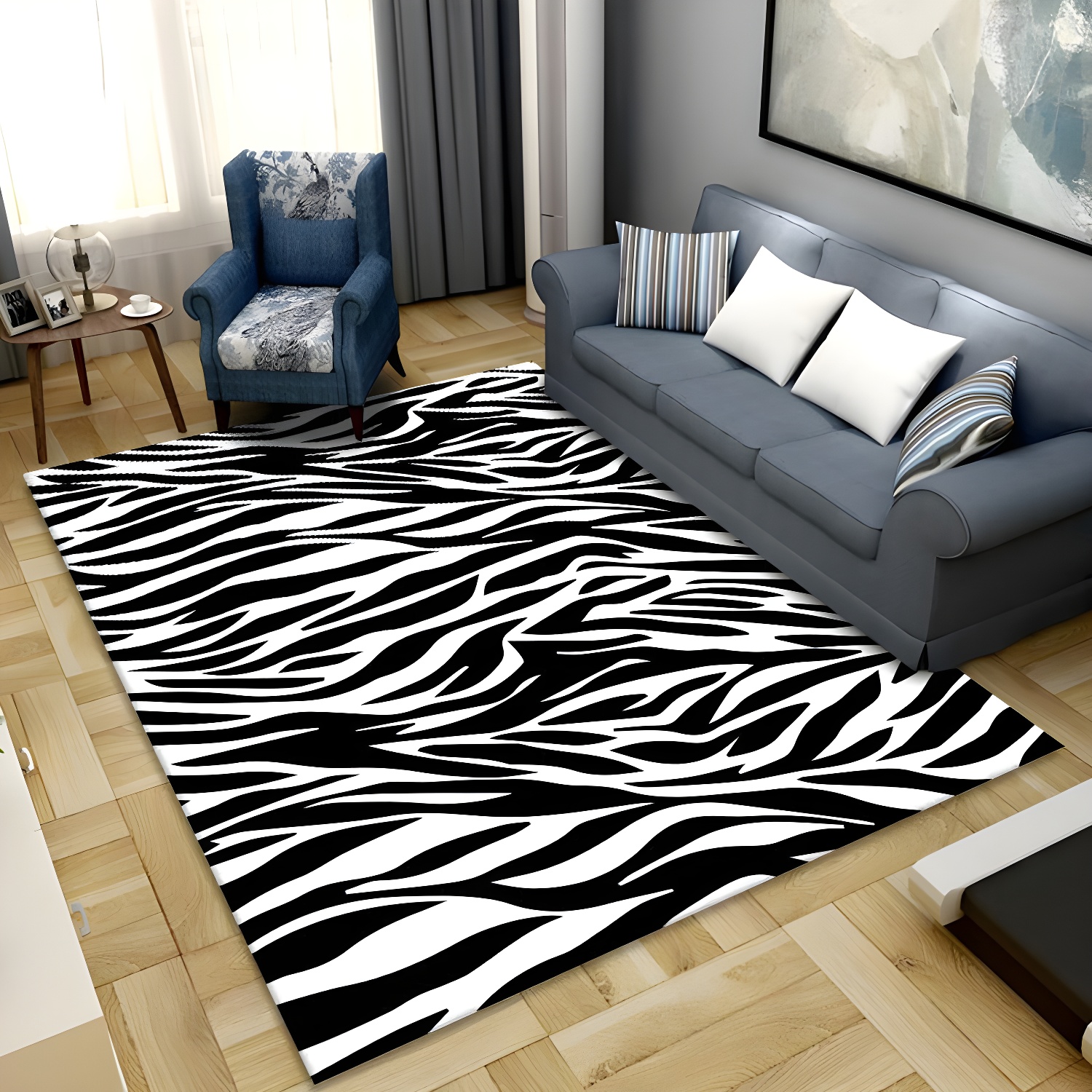 Natural Zebra Striped Carpet Polyester Indoor Rug Non-Slip Backing Area Rug for Living Room