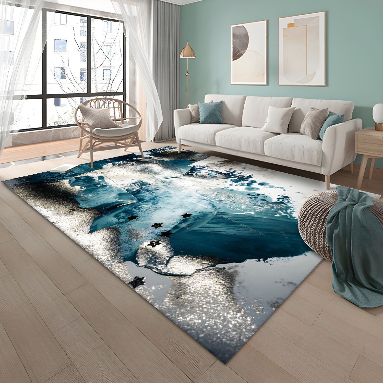 Modern Abstract Pattern Carpet Polyester Area Rug Stain Resistant Area Rug for Living Room