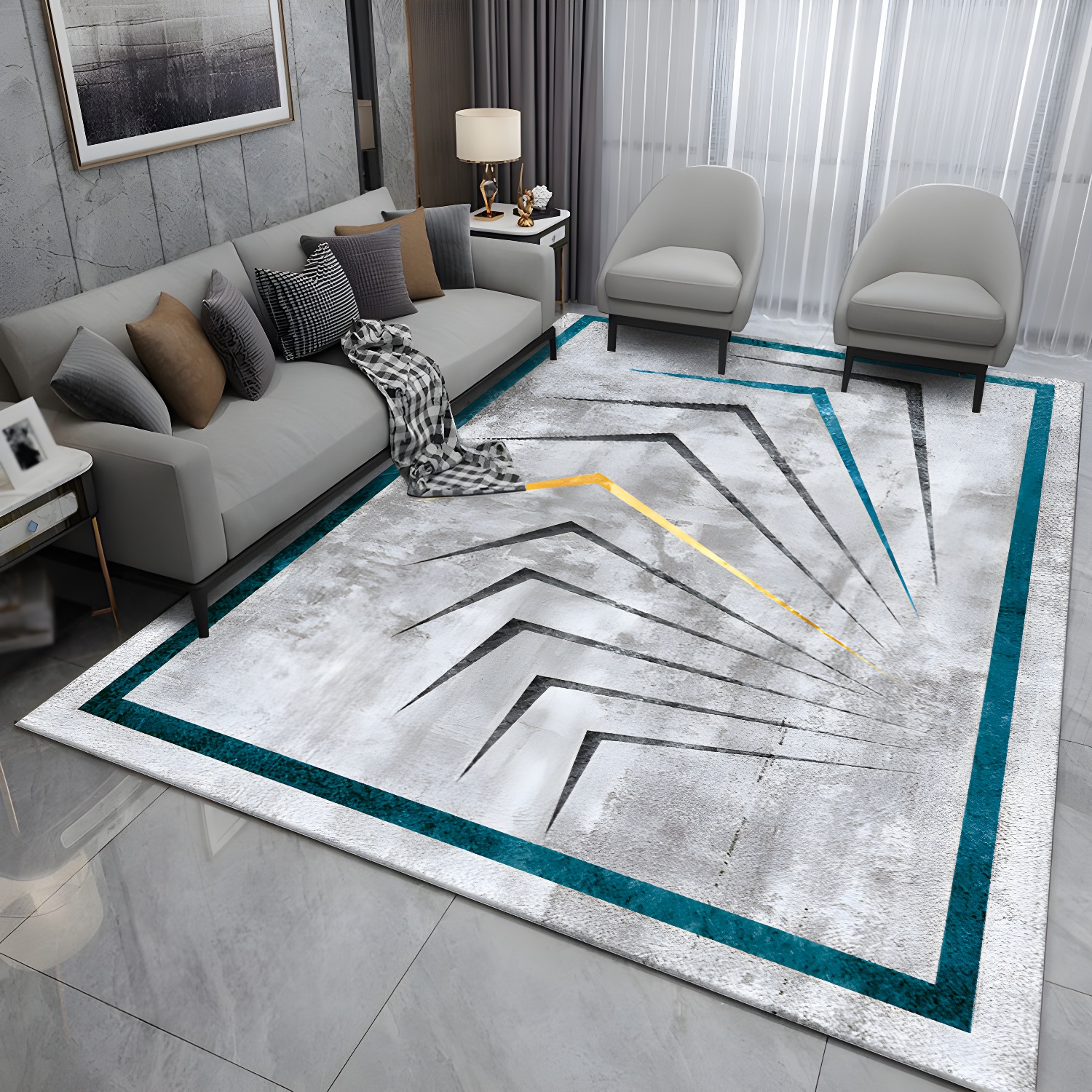 Industrial Rustic Surface Rug Polyester Indoor Carpet Non-Slip Backing Area Rug for Living Room