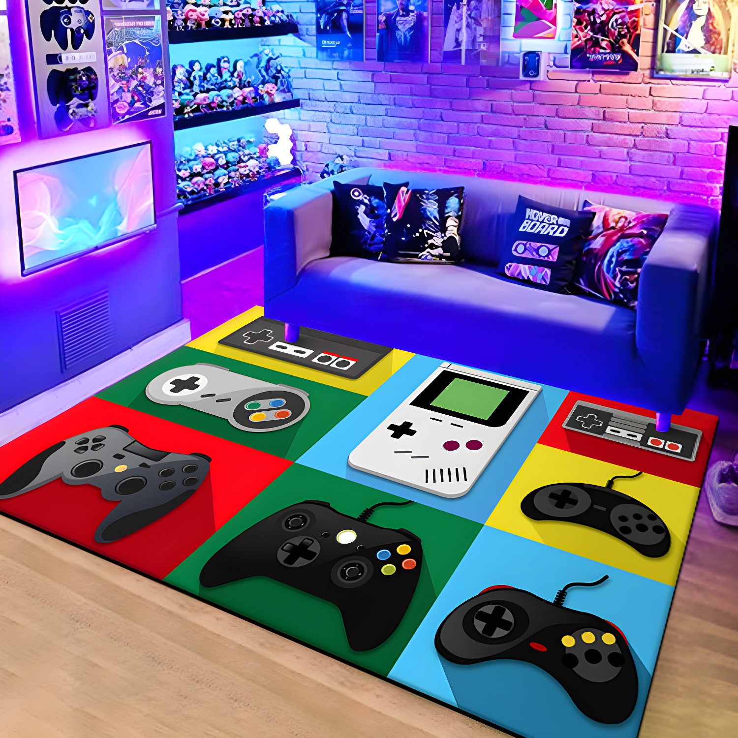 Calming Game Controller Print Rug Polyester Carpet Stain Resistant Area Rug for Living Room