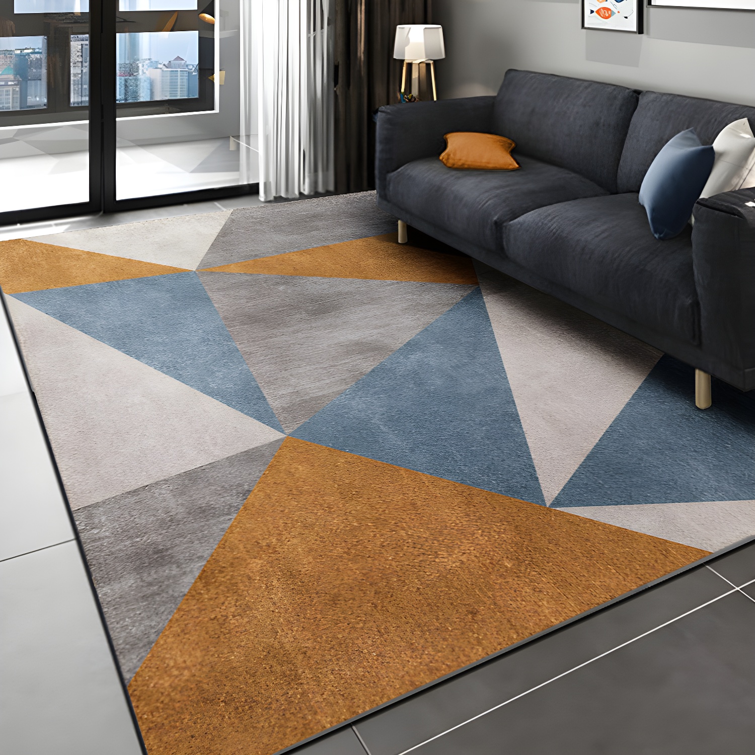 Grey Modern Carpet Geometric Print Polyester Area Carpet Anti-Slip Easy Care Rug for Home Decor