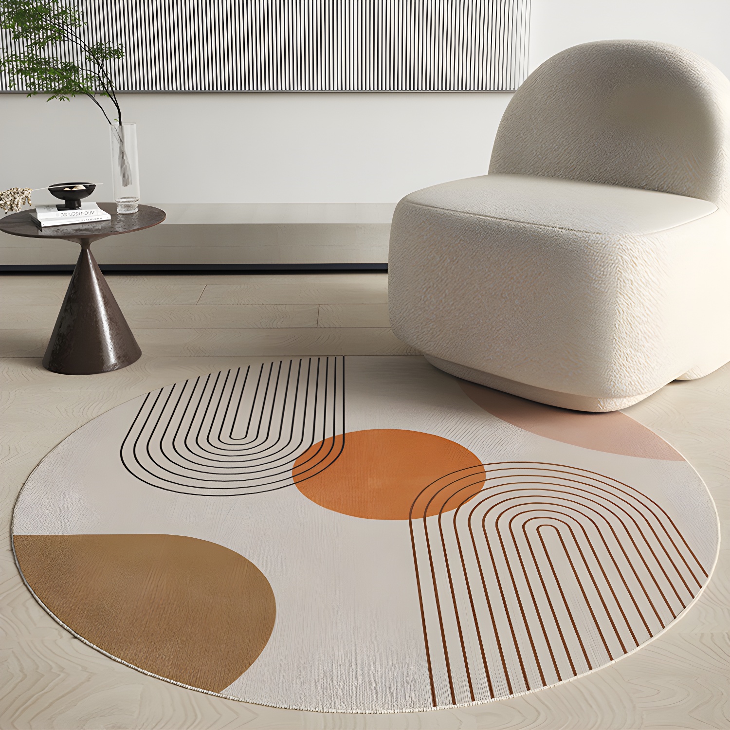 Round Geometry Printed Carpet Polyester Nordic Rug Non-Slip Backing Area Carpet for Living Room