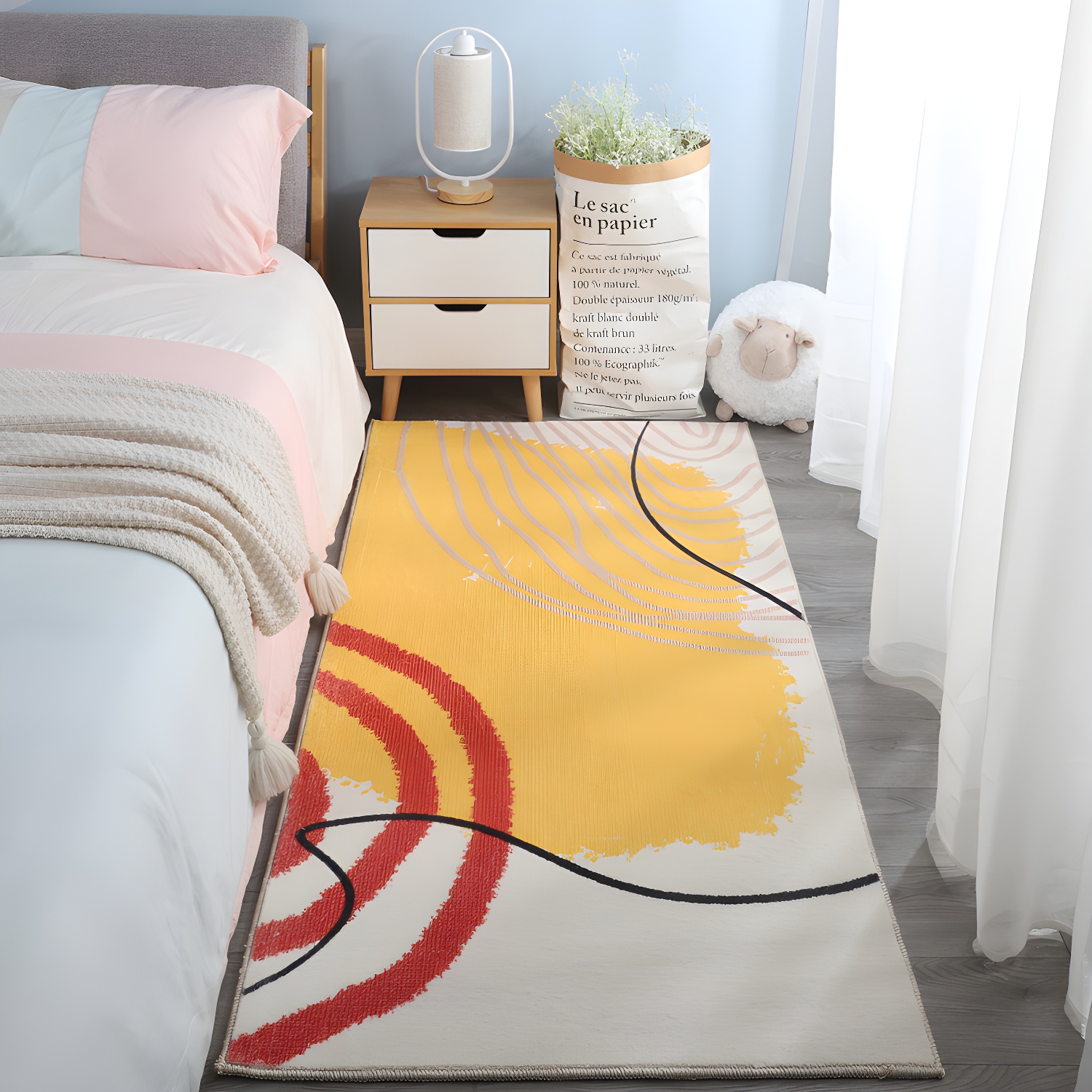 Red Modern Indoor Rug Blending Mushroom Area Rug Washable Rug for Home Decor