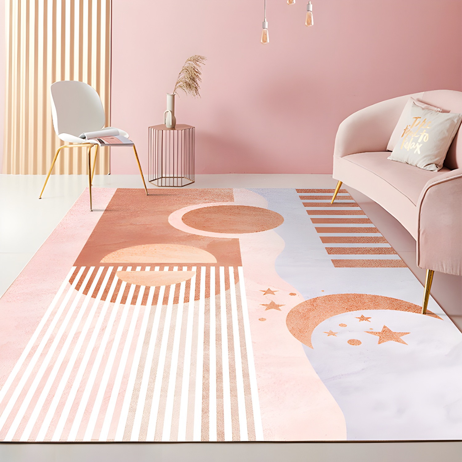 Fresh Nordic Rug Orange Colour Piece Rug Non-Slip Backing Rug for Living Room