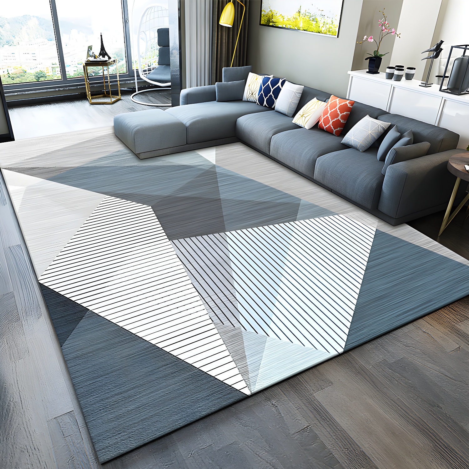 Simplicity Rectangle Print Area Carpet Polyester Rug Non-Slip Backing Indoor Rug for Living Room