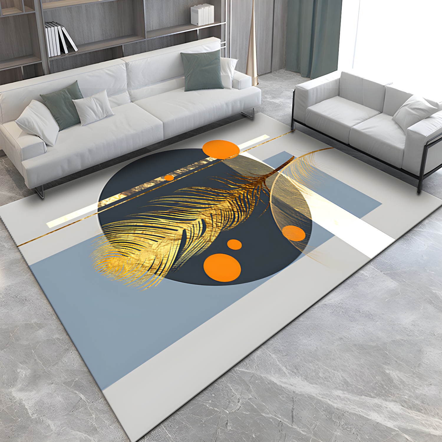 Gorgeous Modern Rug Orange Colour Piece Rug Washable Rug for Living Room