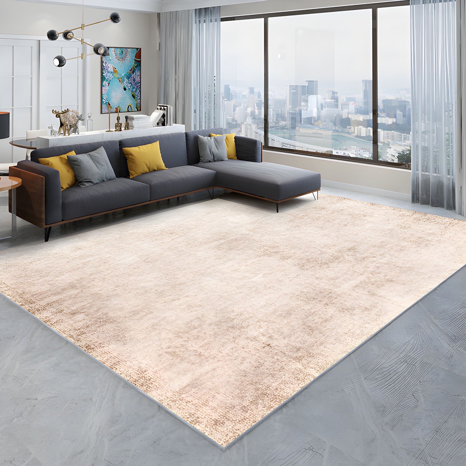 Camel Modern Rug Polyester Solid Colour Rug Washable Rug for Living Room