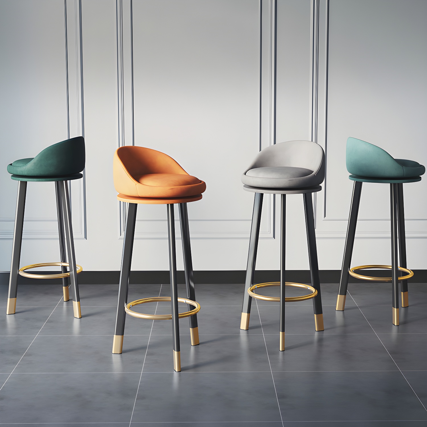 Modern Armless Counter Stool Wood Household Bar Stool with Cushion and Pedal