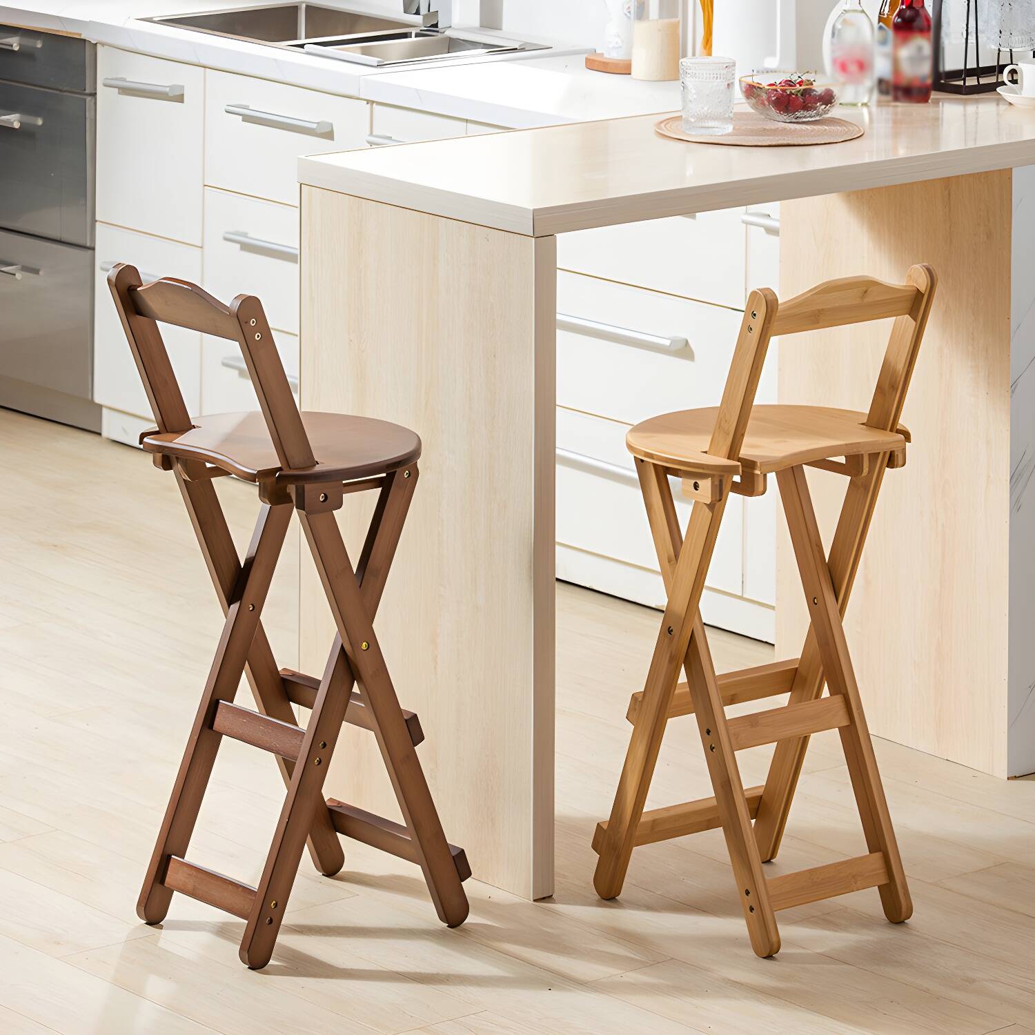 Nordic Style Armless Wood Barstools Folding Counter Stools 1 Piece