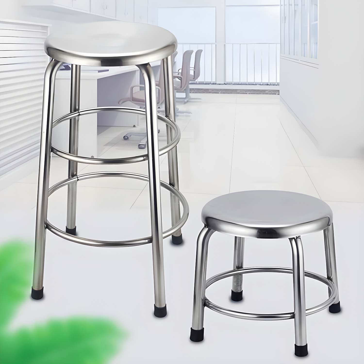 Industrial Style Stainless Steel Bar-stool Round Seat Counter Stool for Kitchen