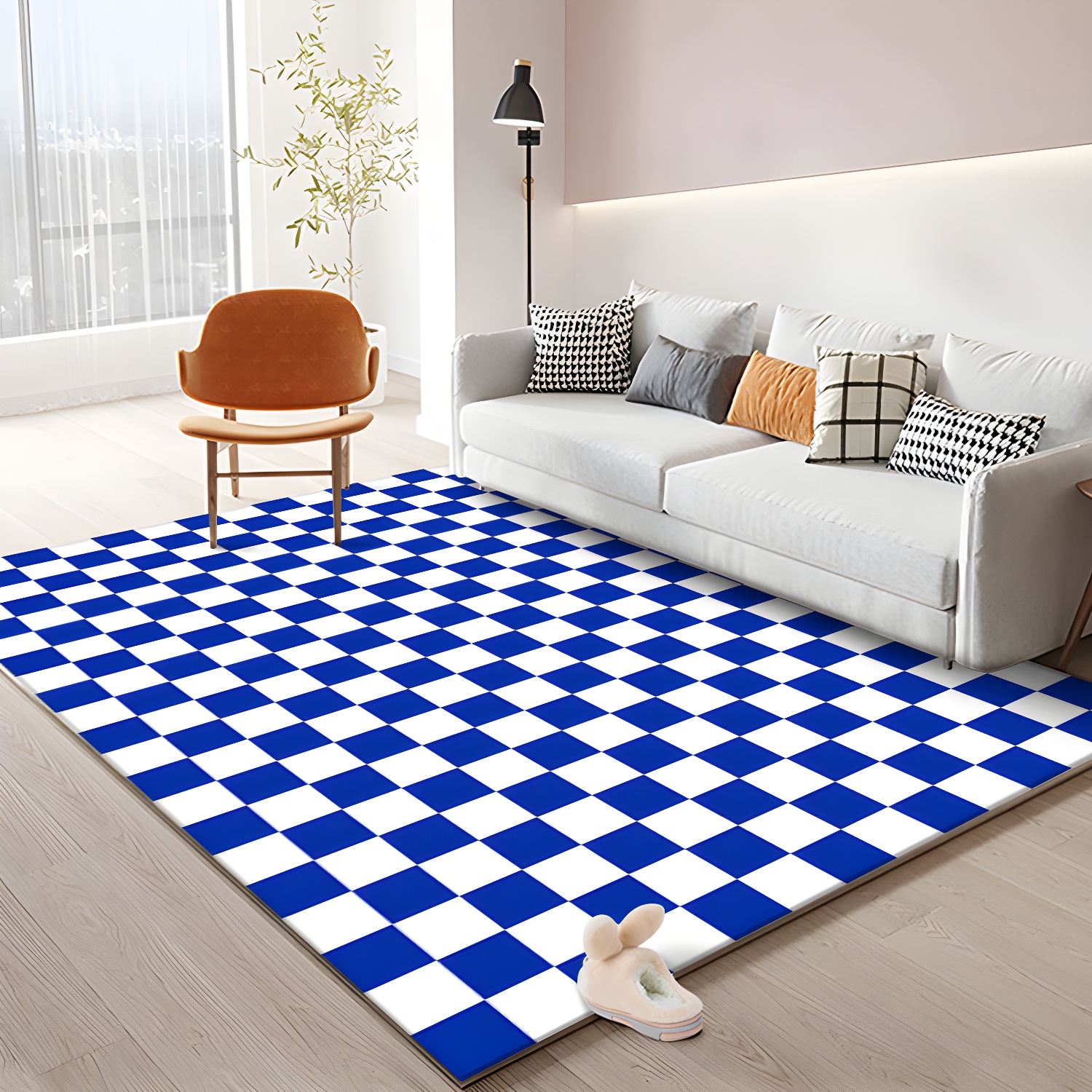 Colourful Checkered Rug Indoor Carpet Polyester Non-Slip Backing Rug for Living Room