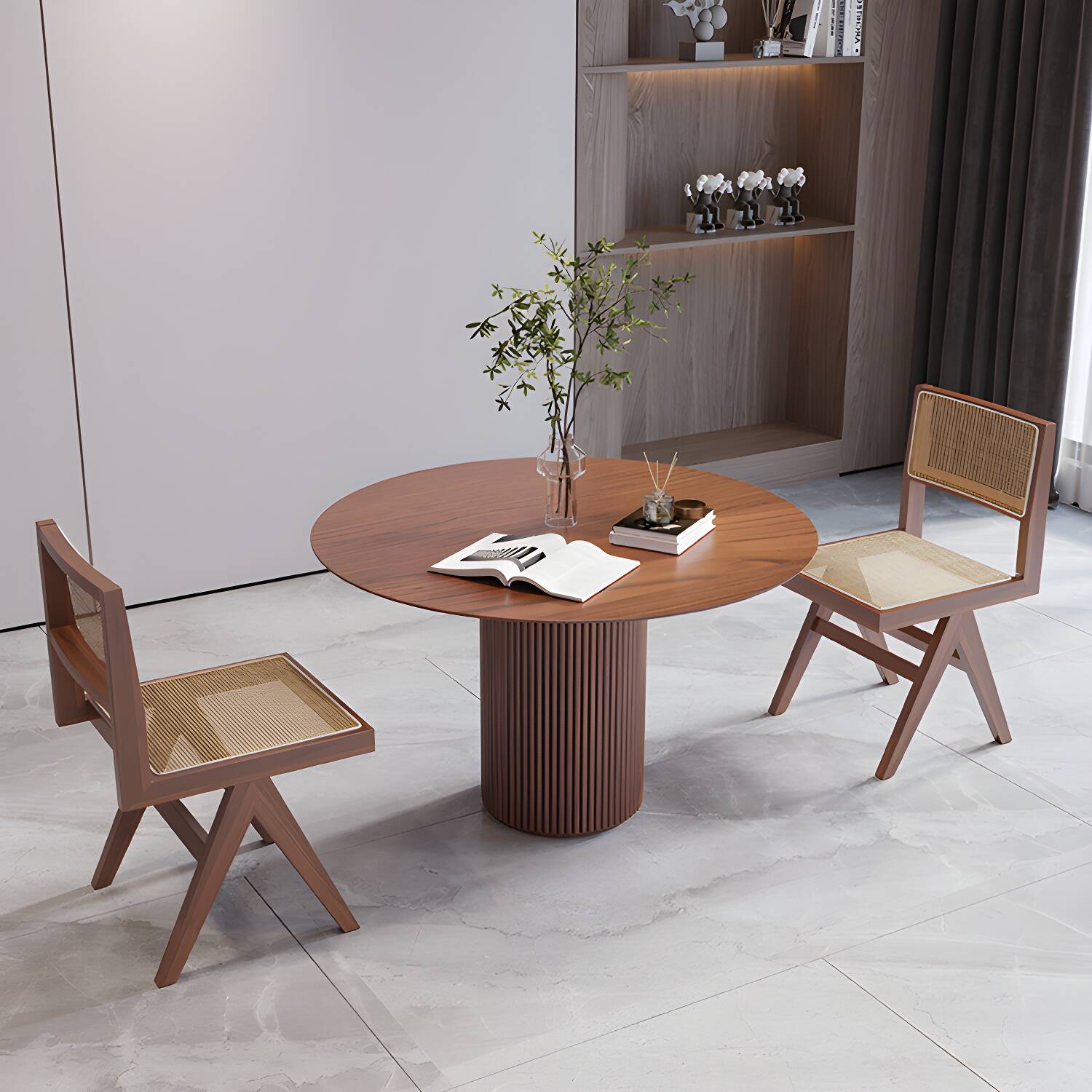 Solid Wood Round Table for Restaurant Modern Wood Table with Pedestal Base