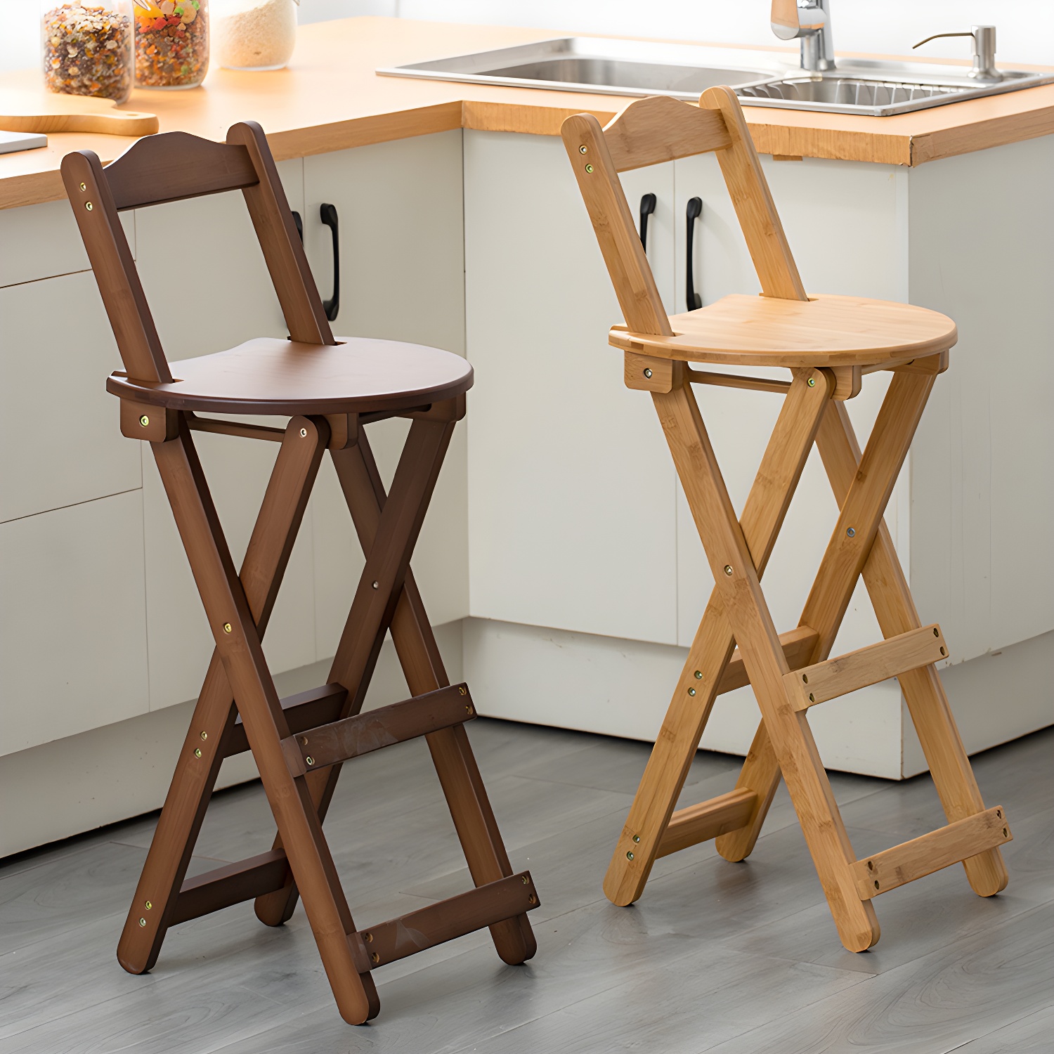 Contemporary Solid Wood Folding Bar Stool Indoor Barstools With Low Back