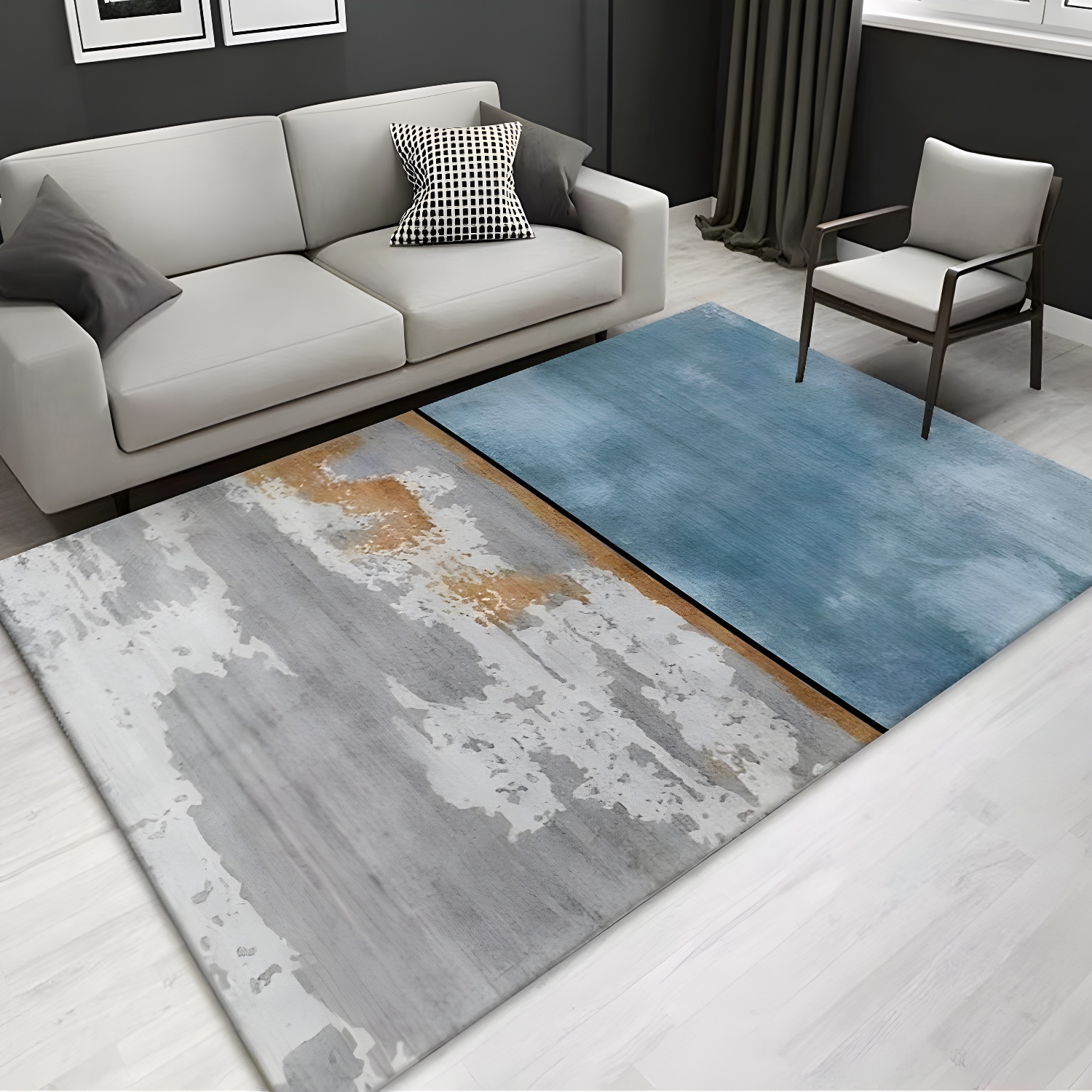 Grey Industrial Rug Polyester Modern Rug Non-Slip Backing Rug for Living Room