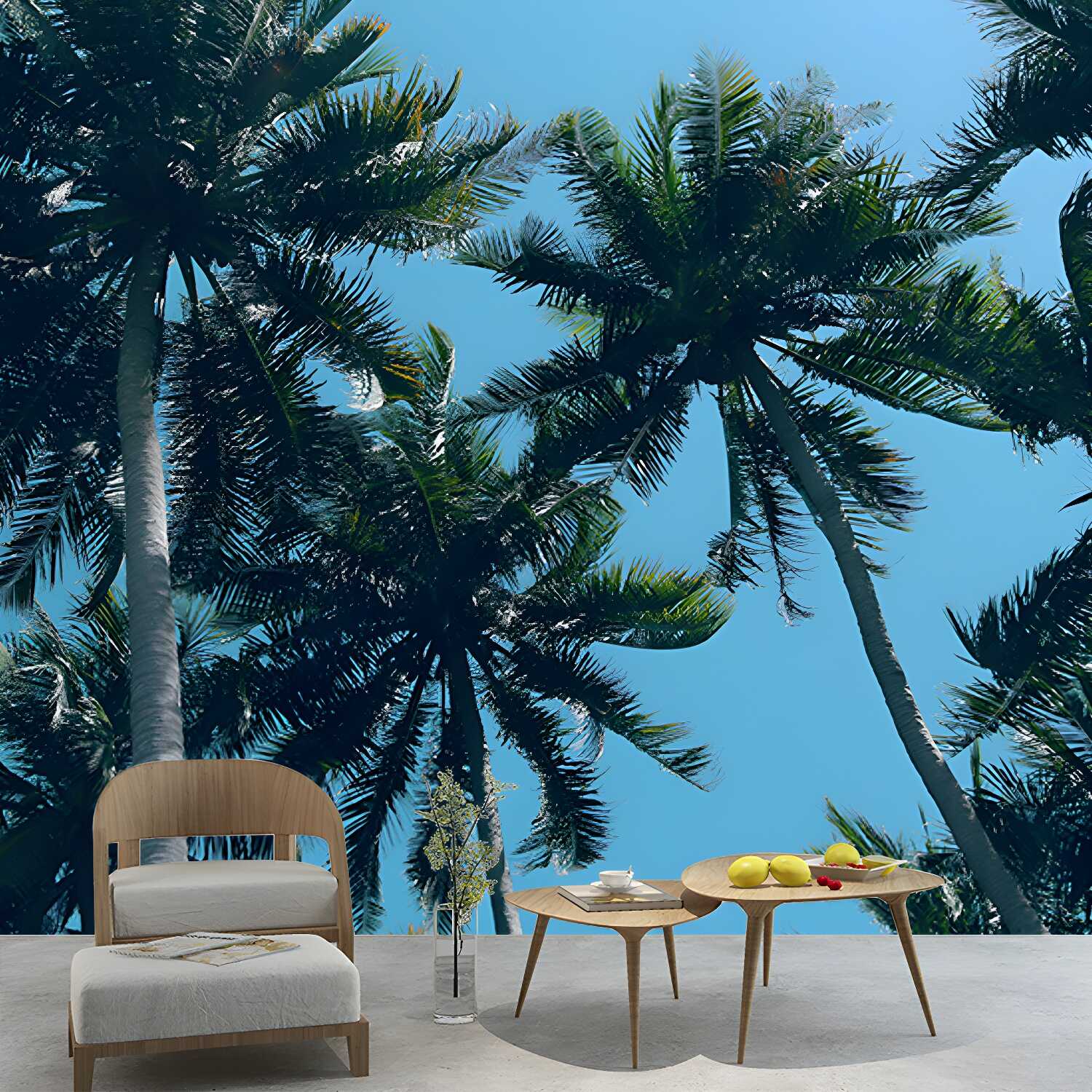 Mildew Resistant Mural Palm Tree Tropical Living Room Wall Mural