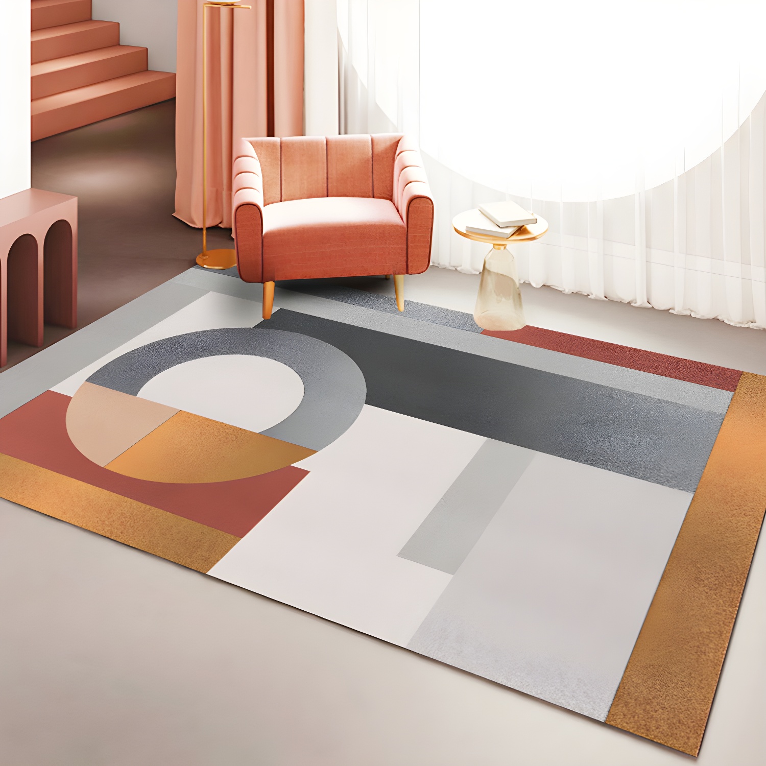 Pink Modern Rug Polyester Irregular Colour Piece Rug Washable Rug for Drawing Room