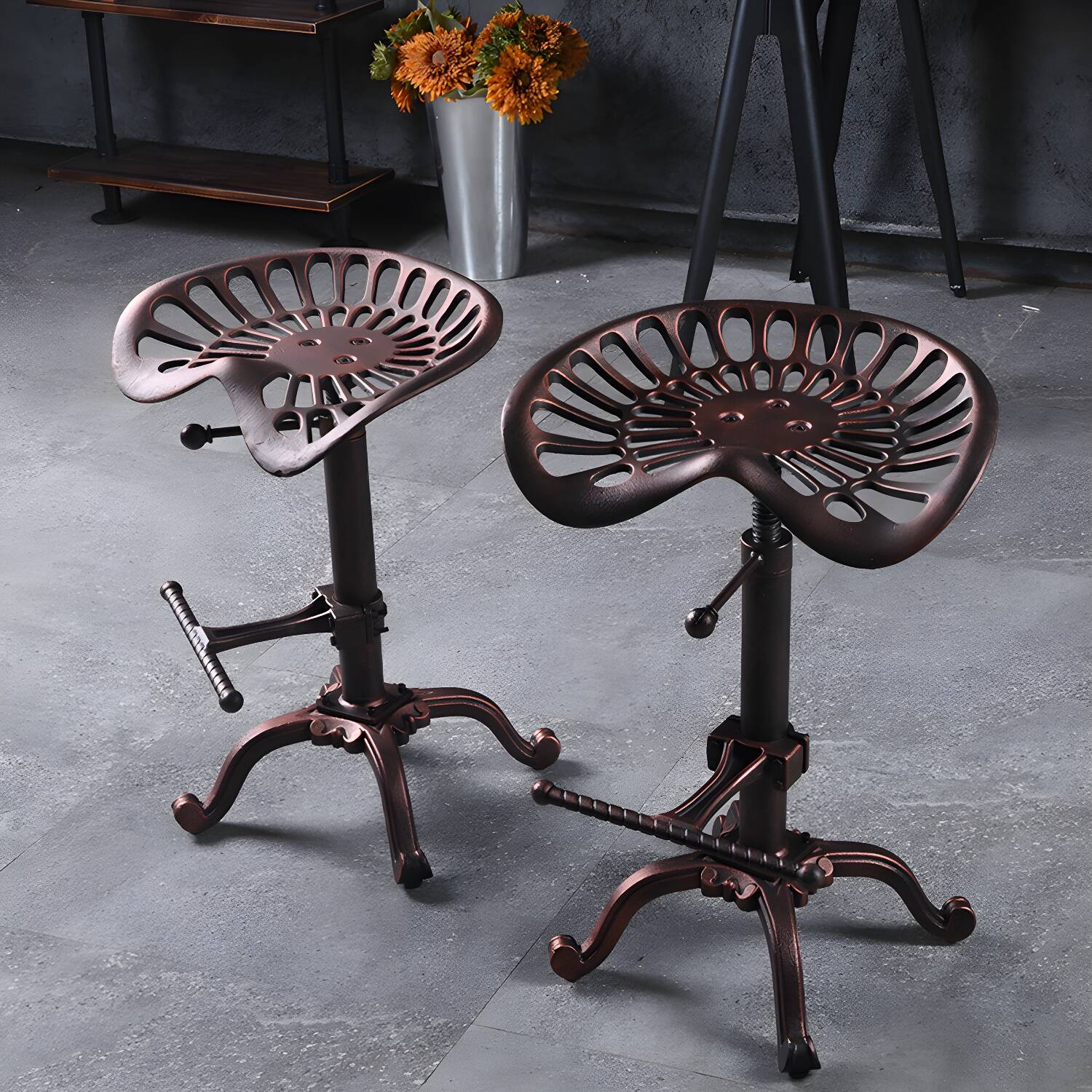 Single Modern Style Bar-stool with Swivel Adjustable Height Iron Footrest for Kitchen Bar