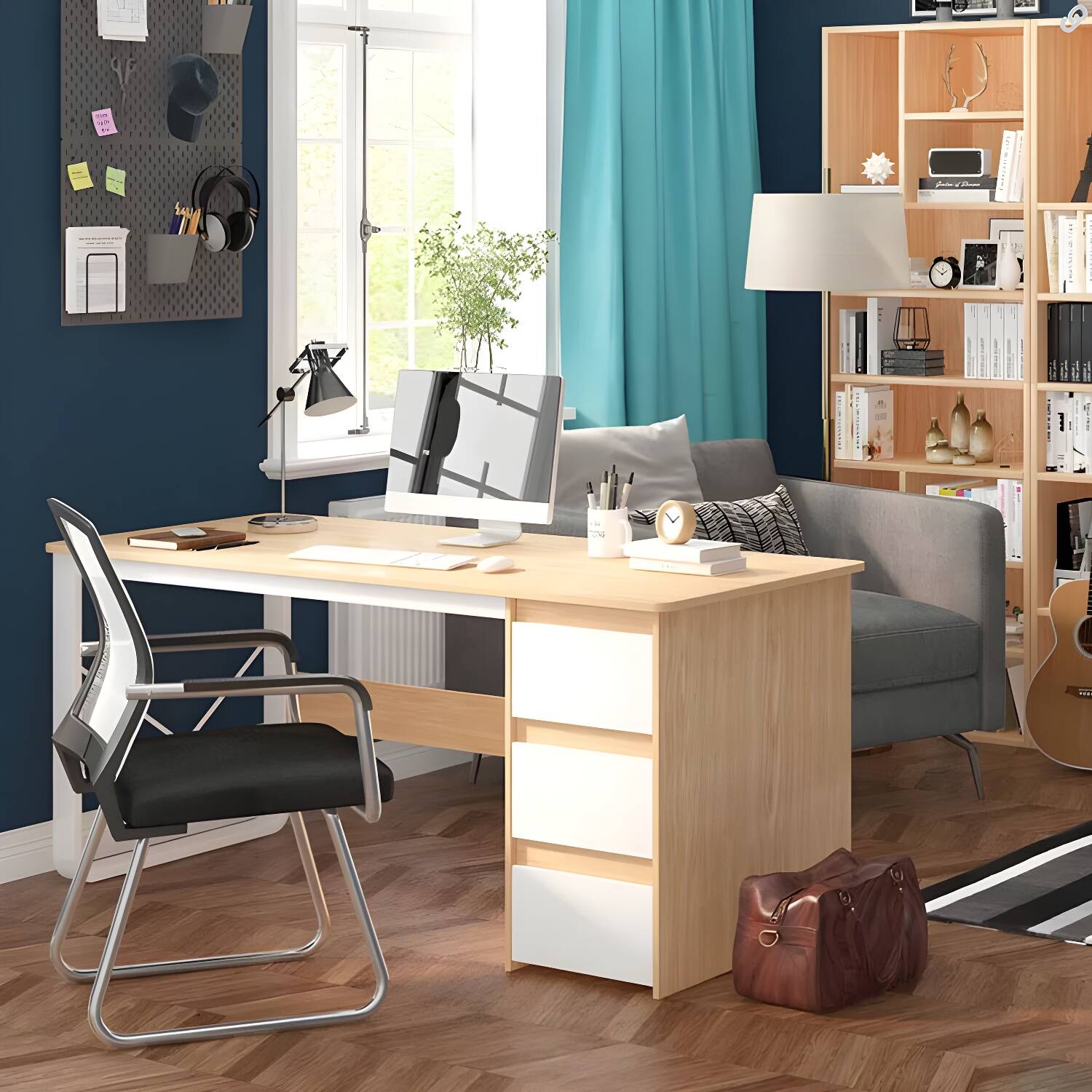 Modern Rectangular Office Desk Home Office Writing Desk with Drawers