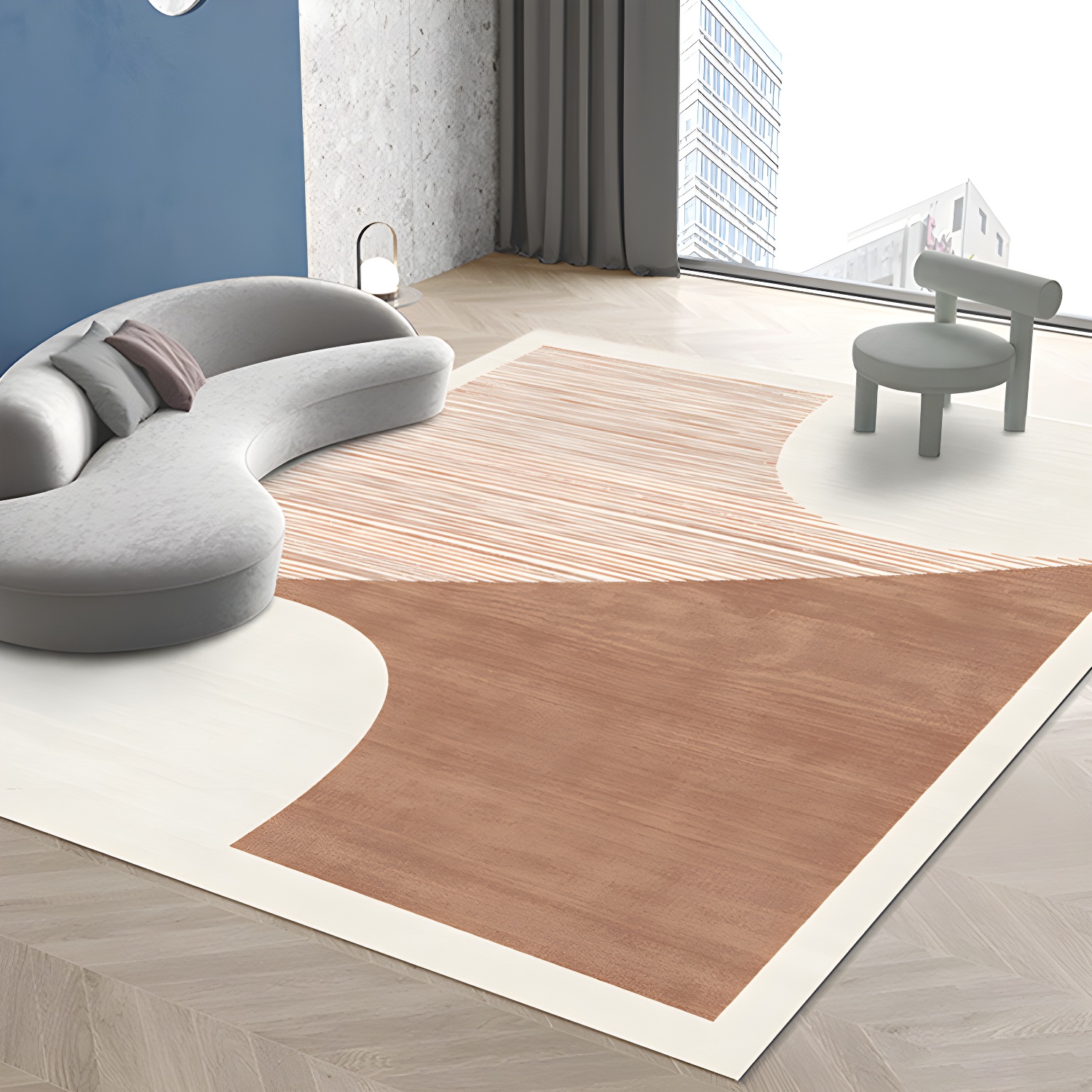 Green Casual Rug Polyester Irregular Colour Block Rug Washable Rug for Living Room