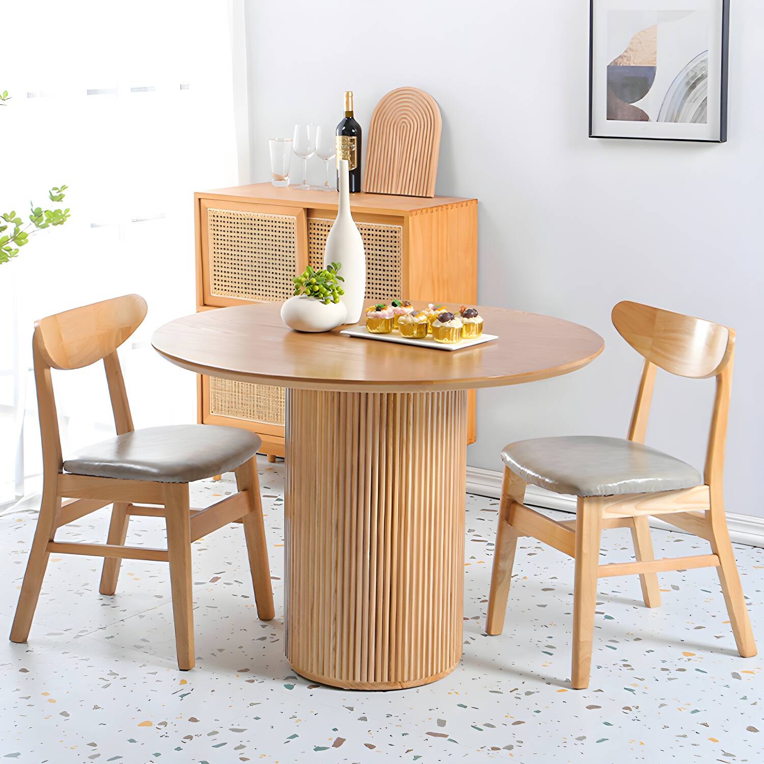 Pine Solid Wood Dining Table Modern Round Pub Table with Natural Finish Legs