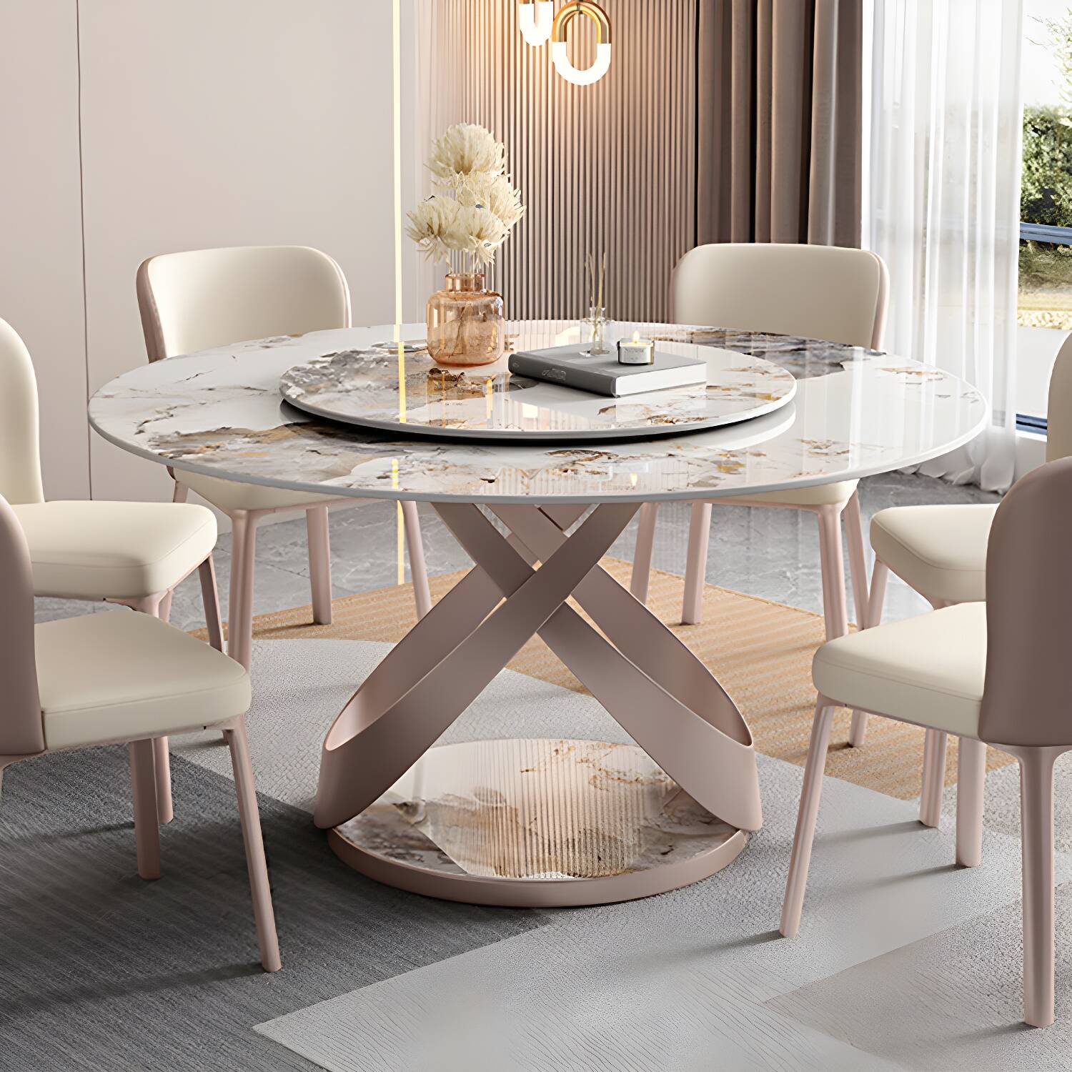 Nordic Glam Dining Round Table Dining Sintered Stone Table for Restaurant