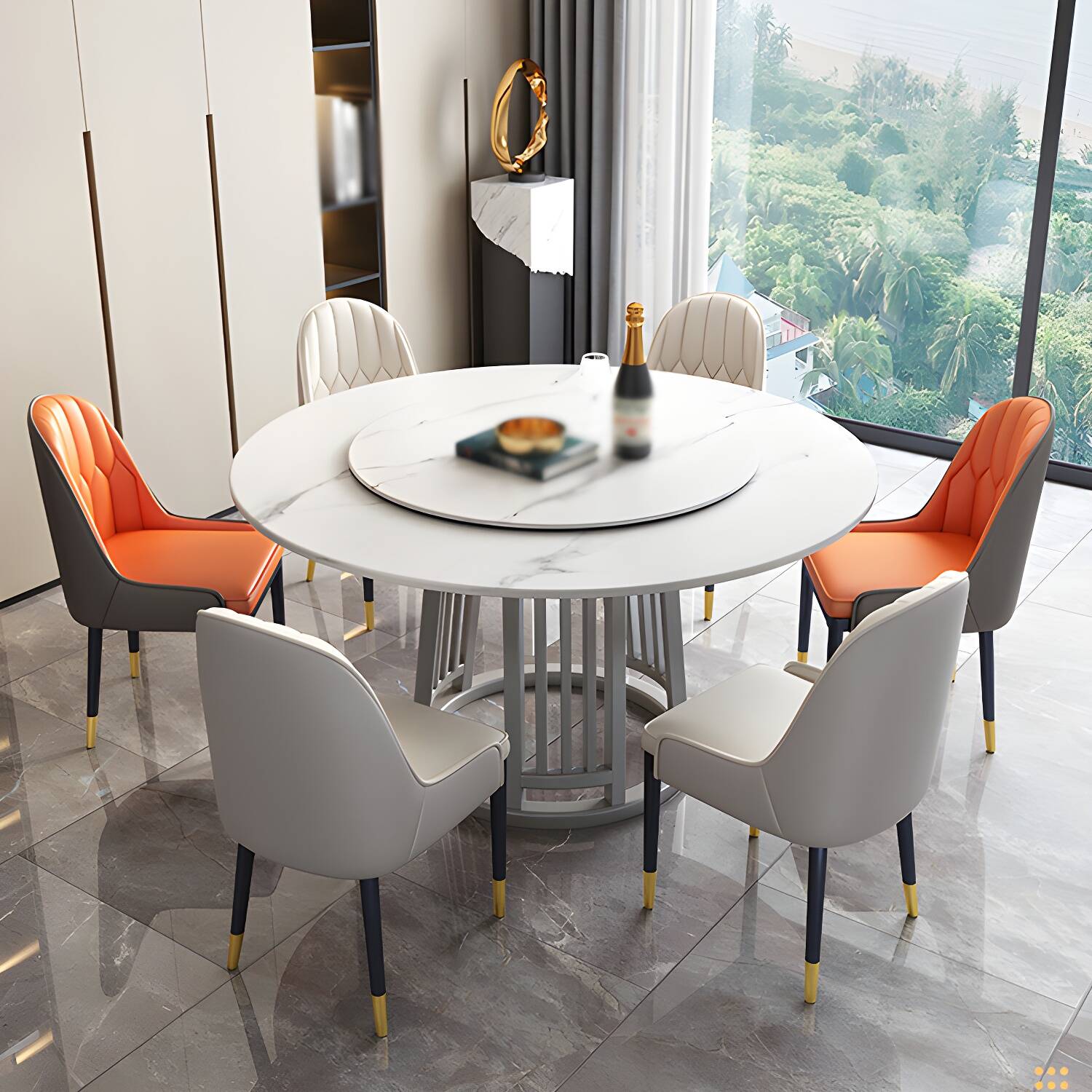 Modern 1/2/7 Pieces Dining Set Round Sintered Stone Dining Table for Dining Room
