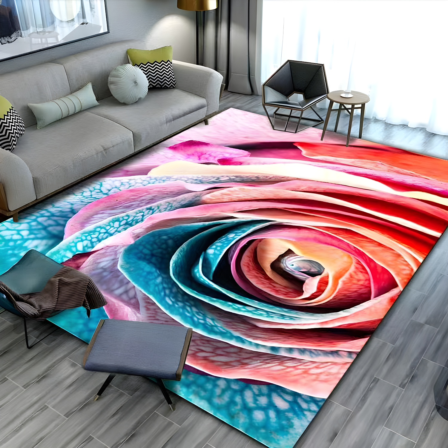 Pink Rose Rug Polyester Modern Area Rug Washable Rug for Living Room