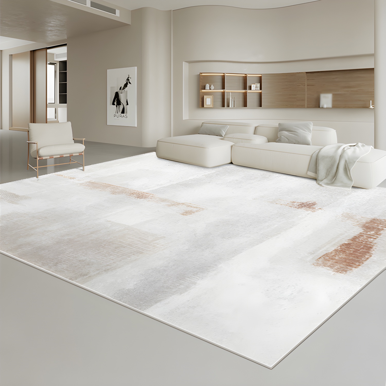 Beige Industrial Rug Polyester Graphic Rug Stain Resistant Rug for Home Decor