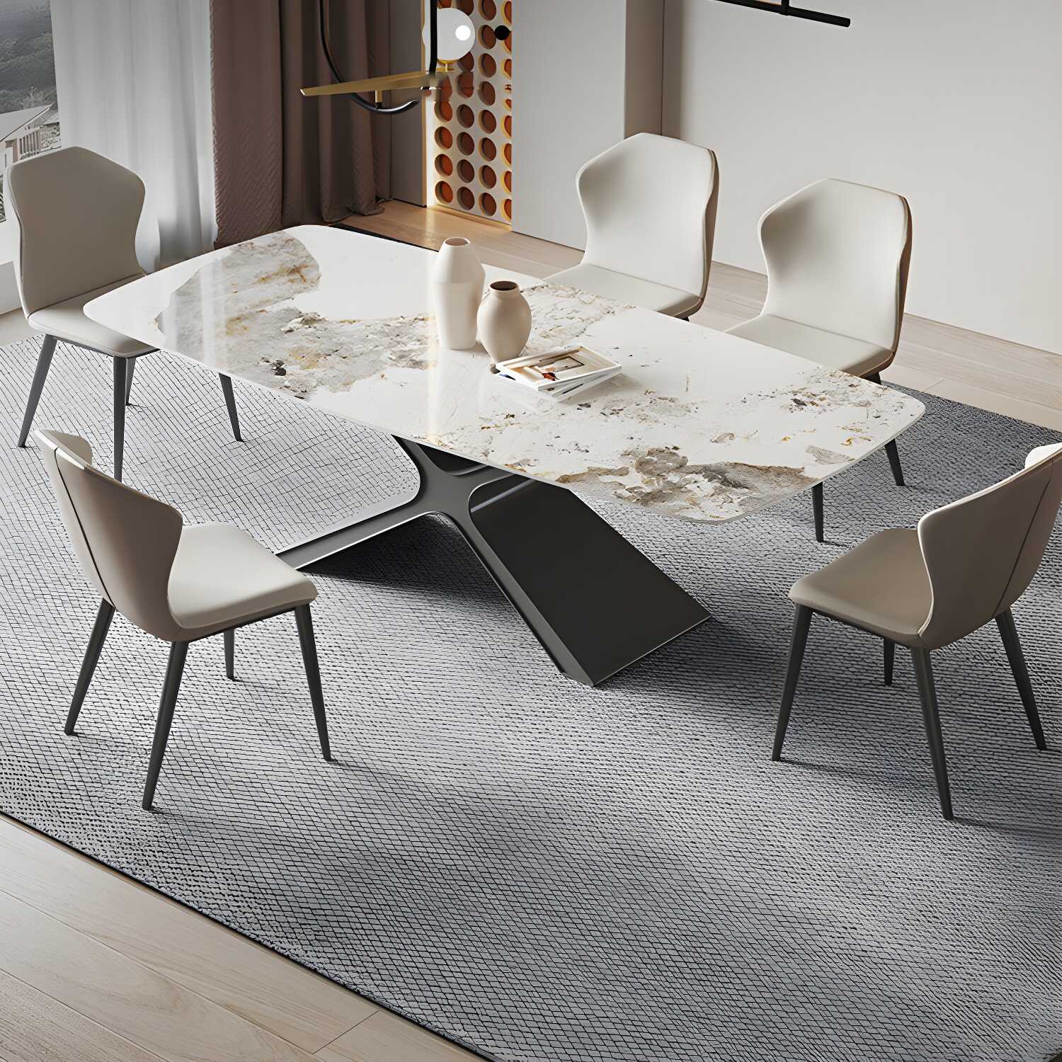 Modern Rectangle Sintered Stone Dining Set 1/2/4/5/6/7 Pieces Dining Table with Chairs