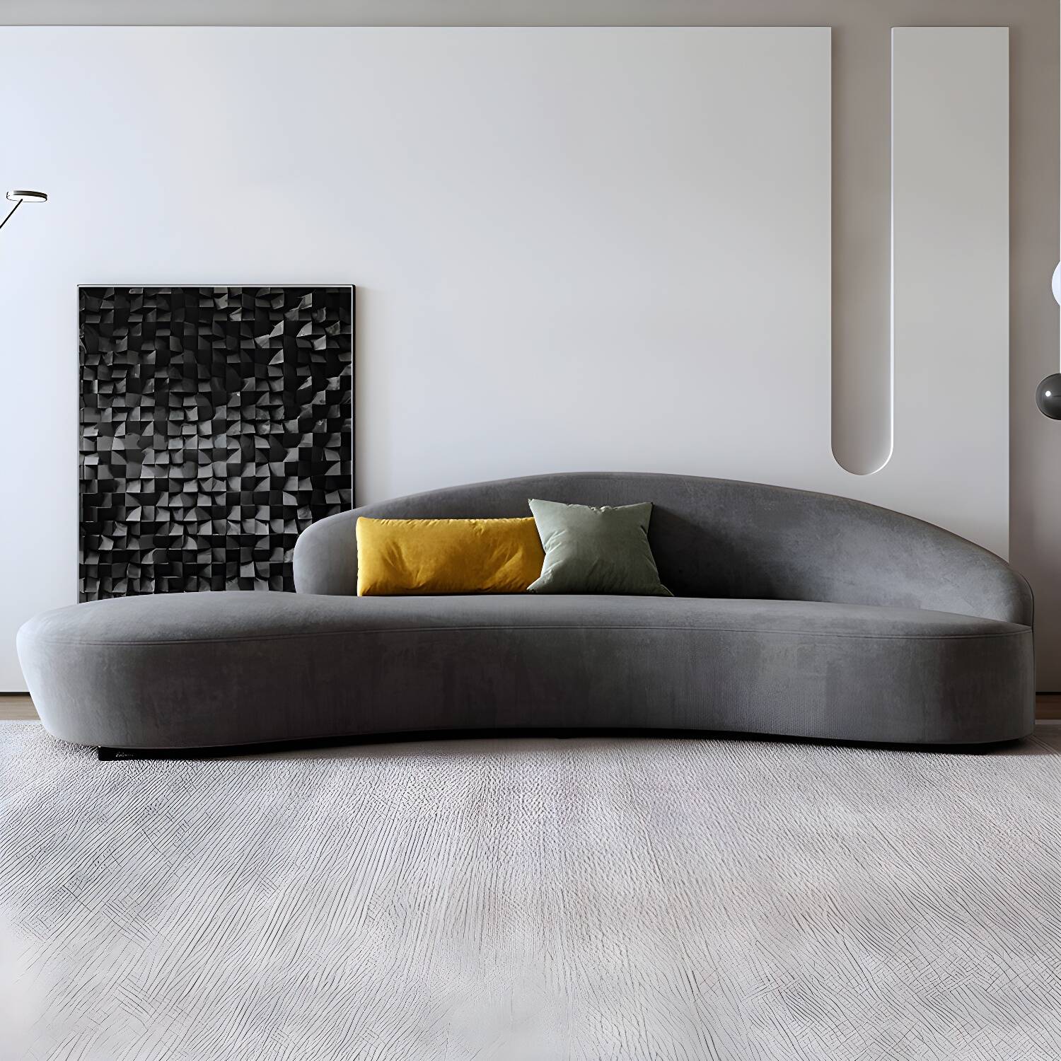 Velvet Armless Tight Back Curved Sectionals with Wear-Resistant for Living Room