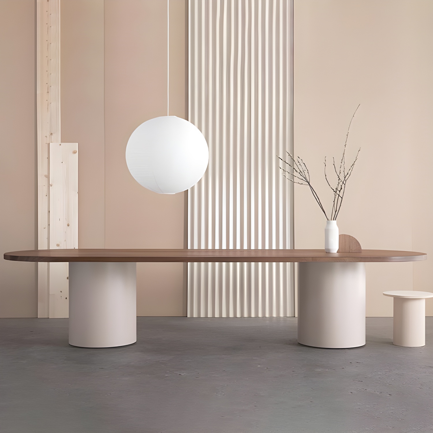 Contemporary Wood Top Oval Dinette Table White Base Dining Table for Living Room