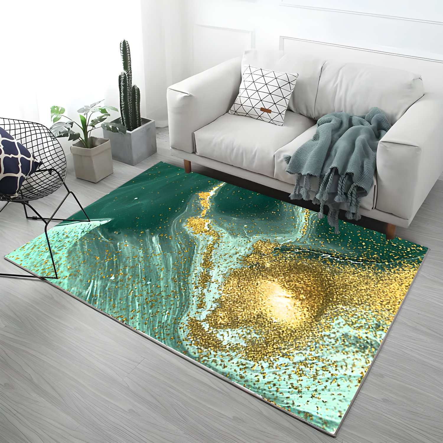 Gold Gorgeous Rug Polyester Graphic Area Rug Non-Slip Backing Rug for Drawing Room