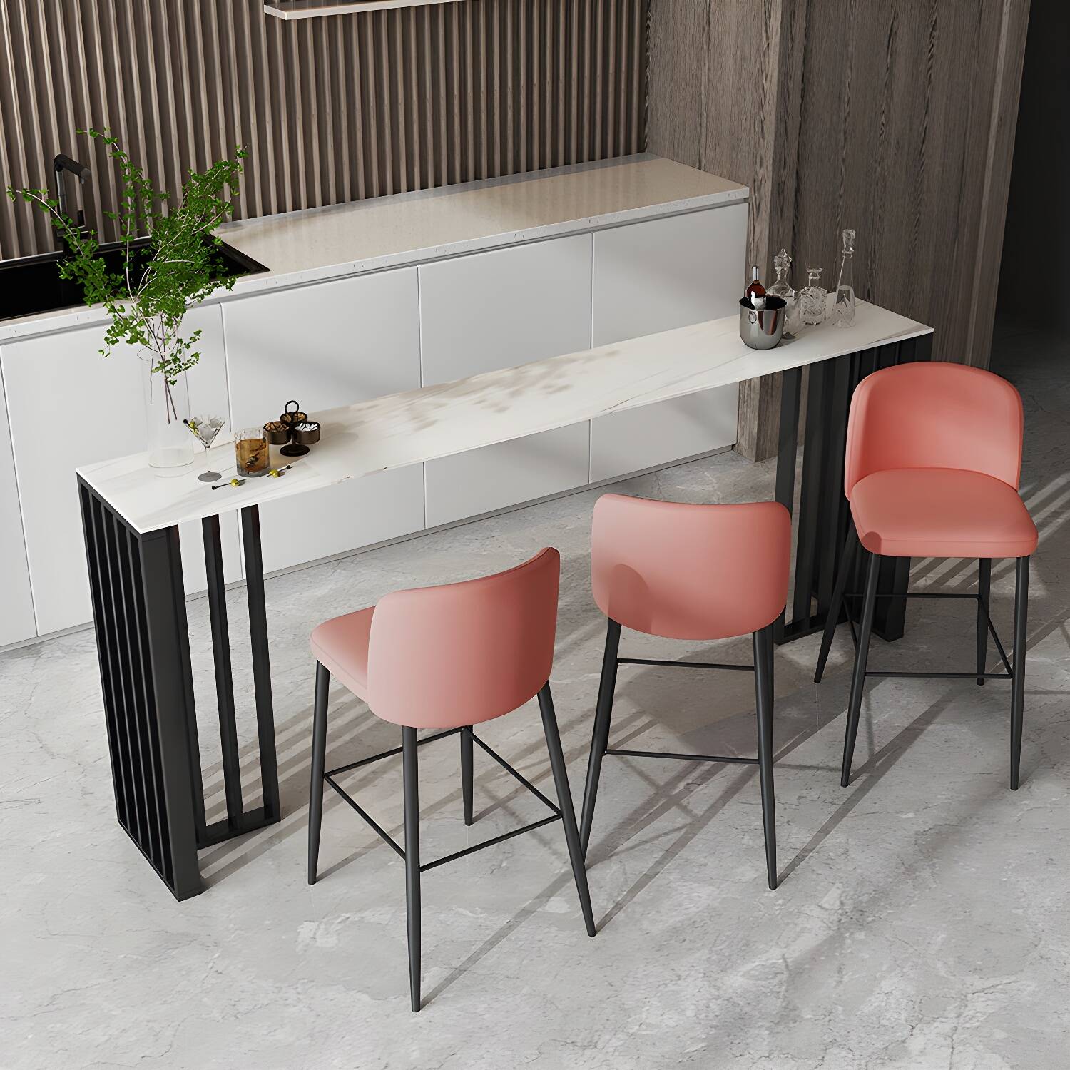 Industrial Style Bar Table 42-inch Height Stone Top and Metal Base Bistro Table