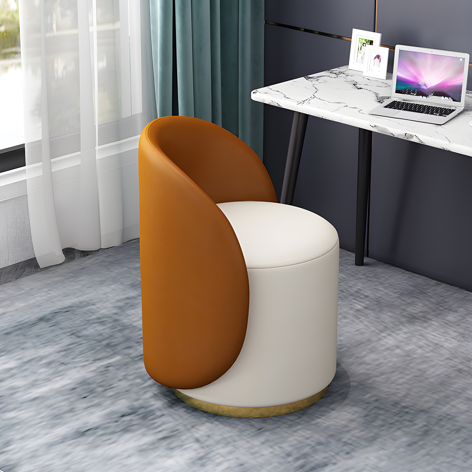 Linen Blend Barrel Accent Chair with Fixed Back, 19.69" W × 19.69" L × 26.77" H