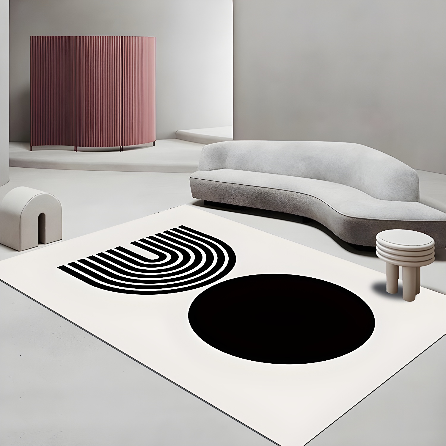 White Modern Rug Polyester Pattern Area Rug Stain Resistant Rug for Living Room