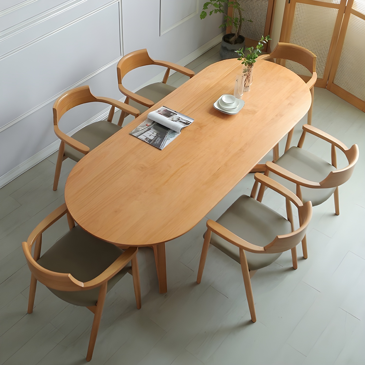 Modern Oval Dining Table Pine Solid Wood Dining Table for Kitchen
