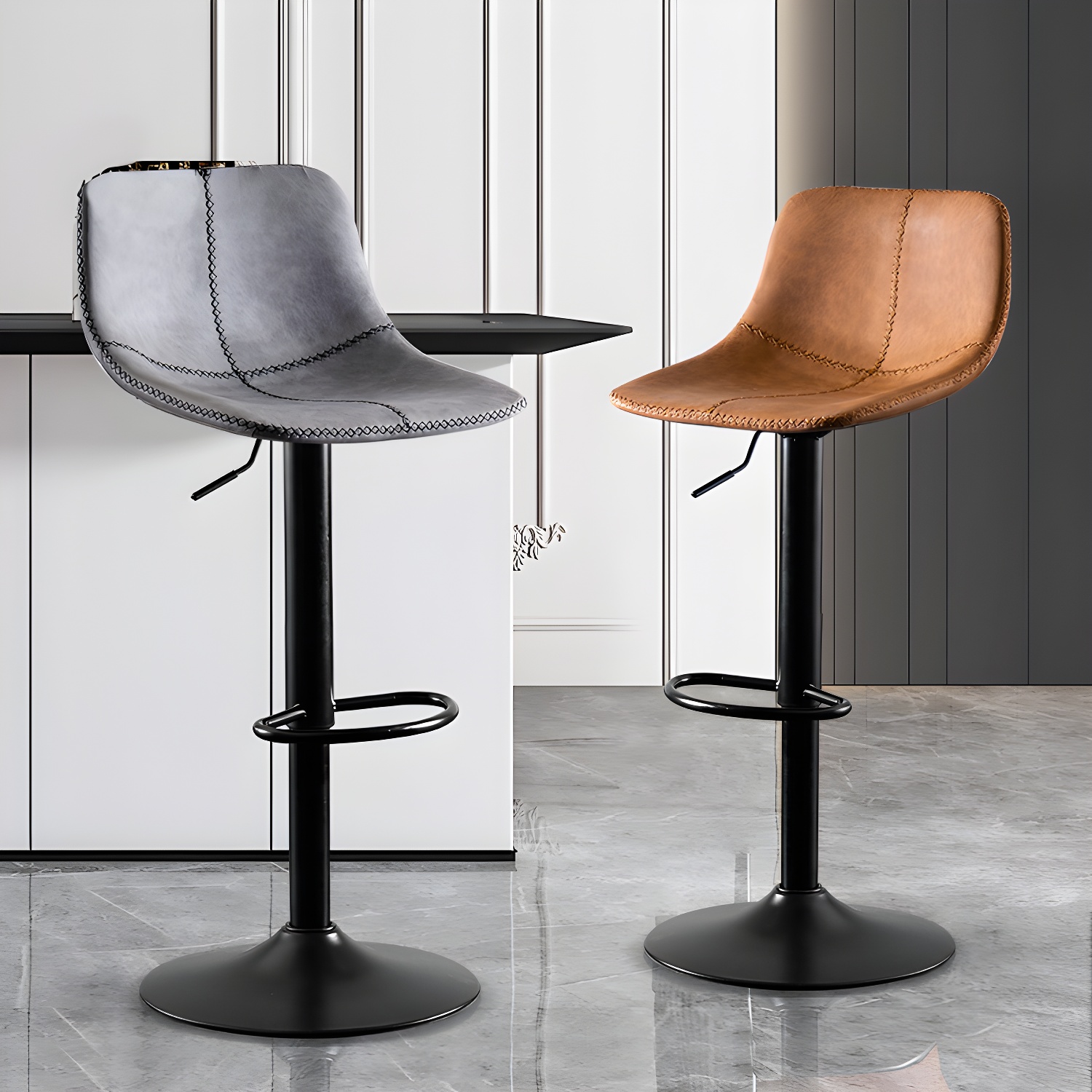 Home Modern Adjustable Height Stool Matte Finish Leather Barstool