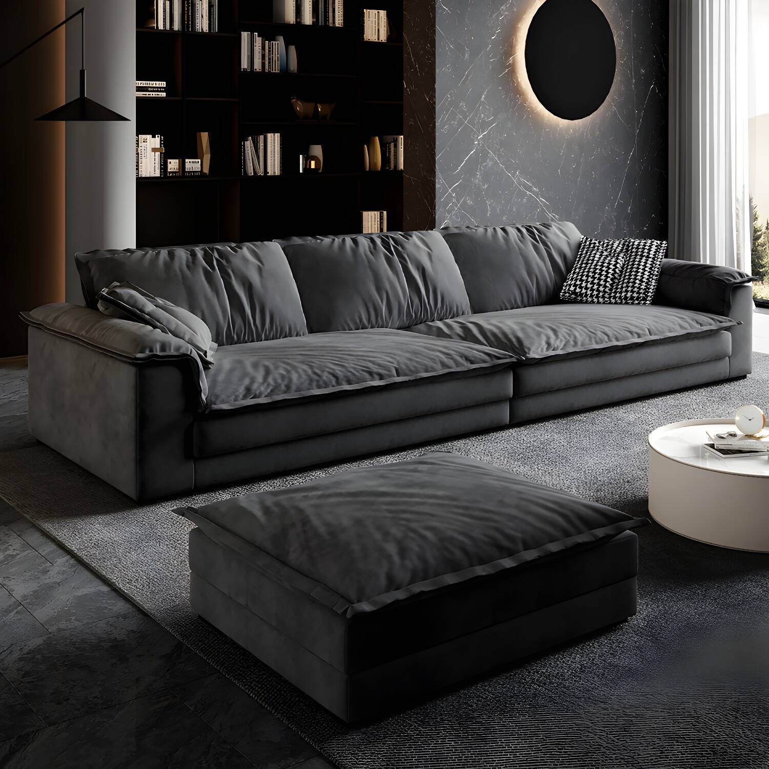 Stain-Resistant Dark Gray Contemporary Square Arm Solid Wood Sofa