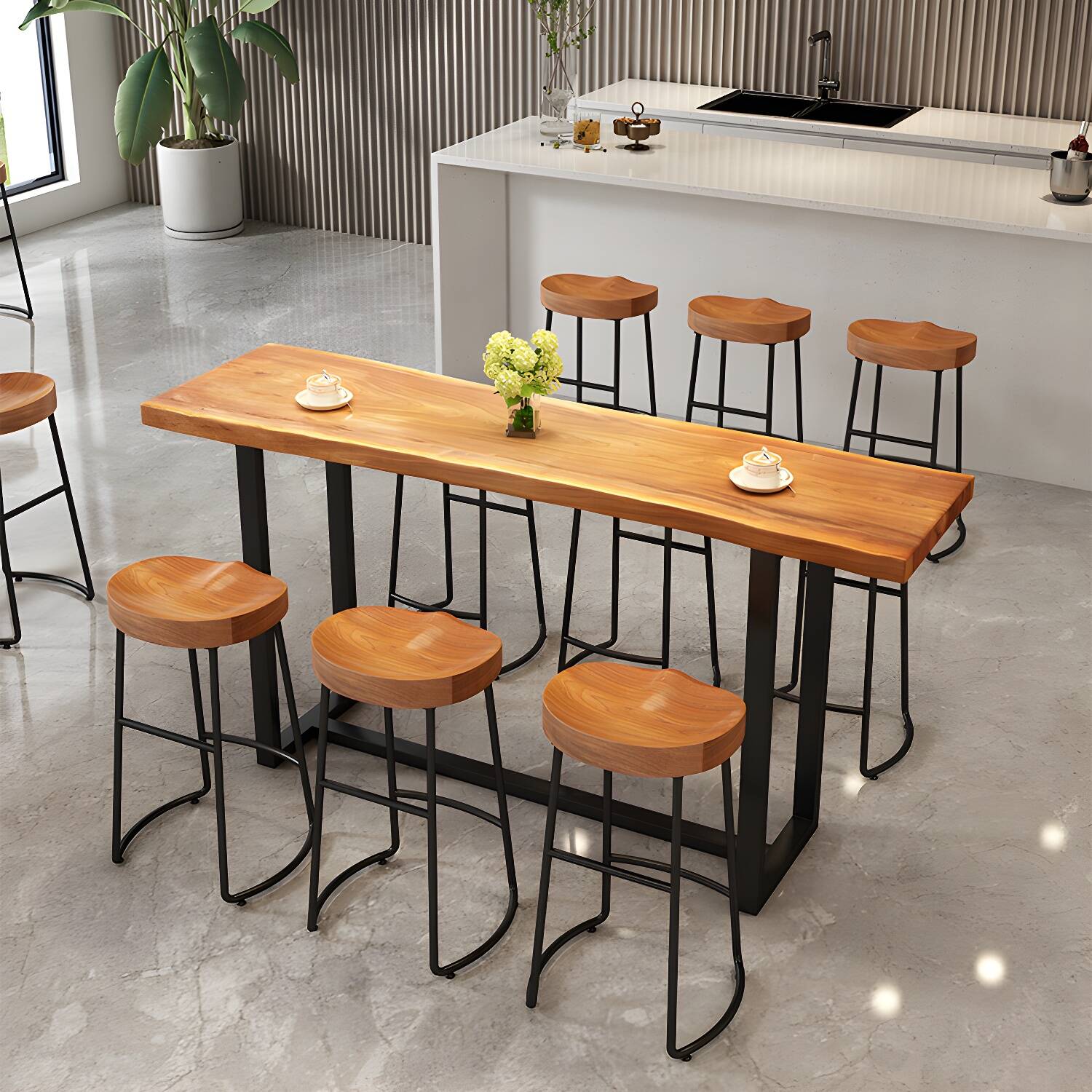 Modern Armless Counter Stool Iron Cafe Bar Stool with Wooden Seat and Pedal